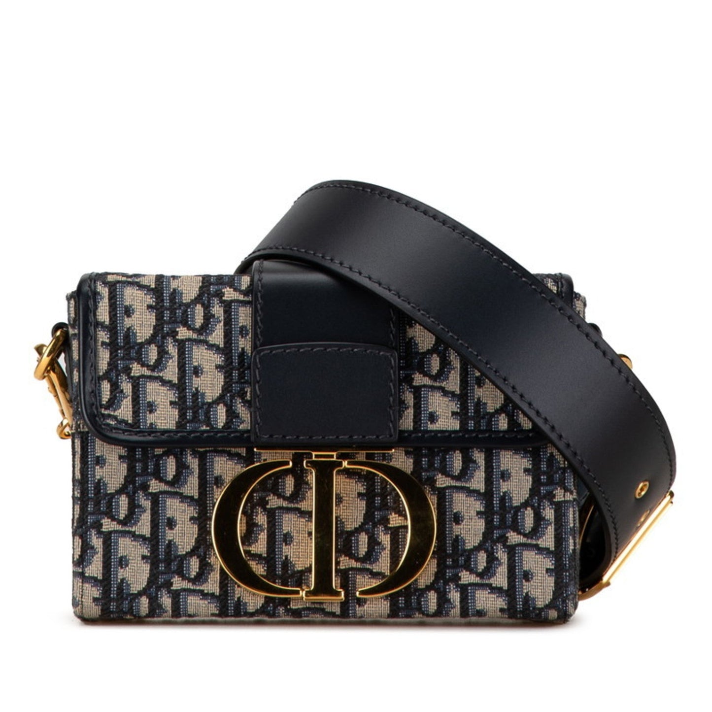 Christian Dior Beige Navy Jacquard Leather Shoulder Bag  