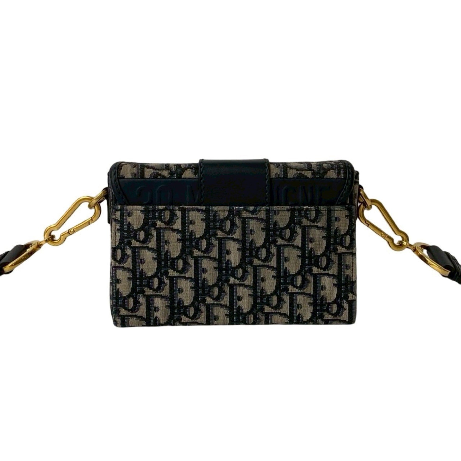 Christian Dior Navy Leather Canvas Shoulder Bag  