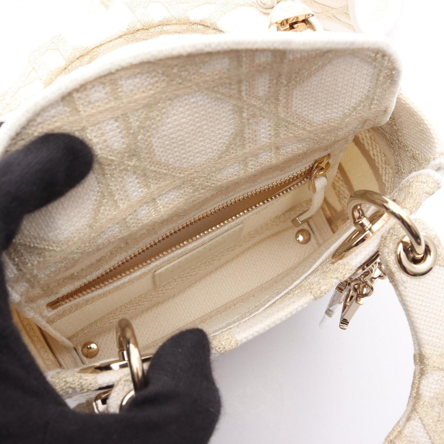 Christian Dior Gold White Canvas Handbag  