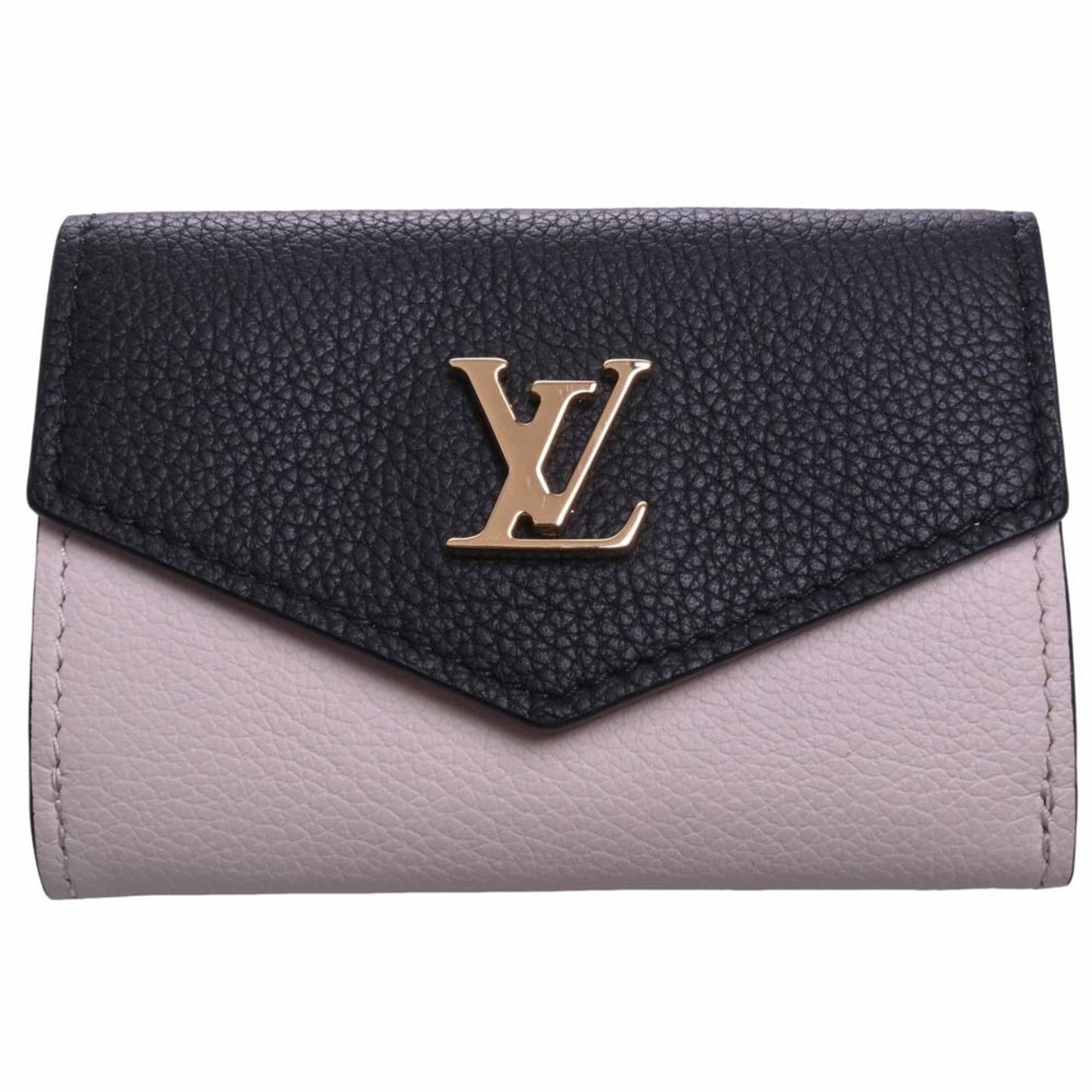 LOUIS VUITTON Leather Portefeuille Lock Trifold Wallet M80984 White Black Ladies