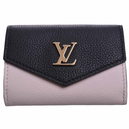 LOUIS VUITTON Leather Portefeuille Lock Trifold Wallet M80984 White Black Ladies
