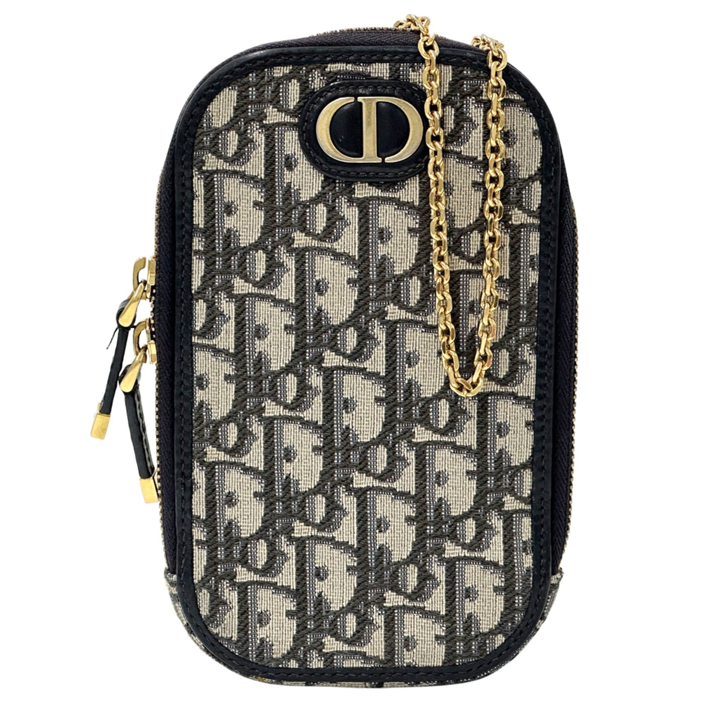 Christian Dior Beige Navy Jacquard Shoulder Bag  