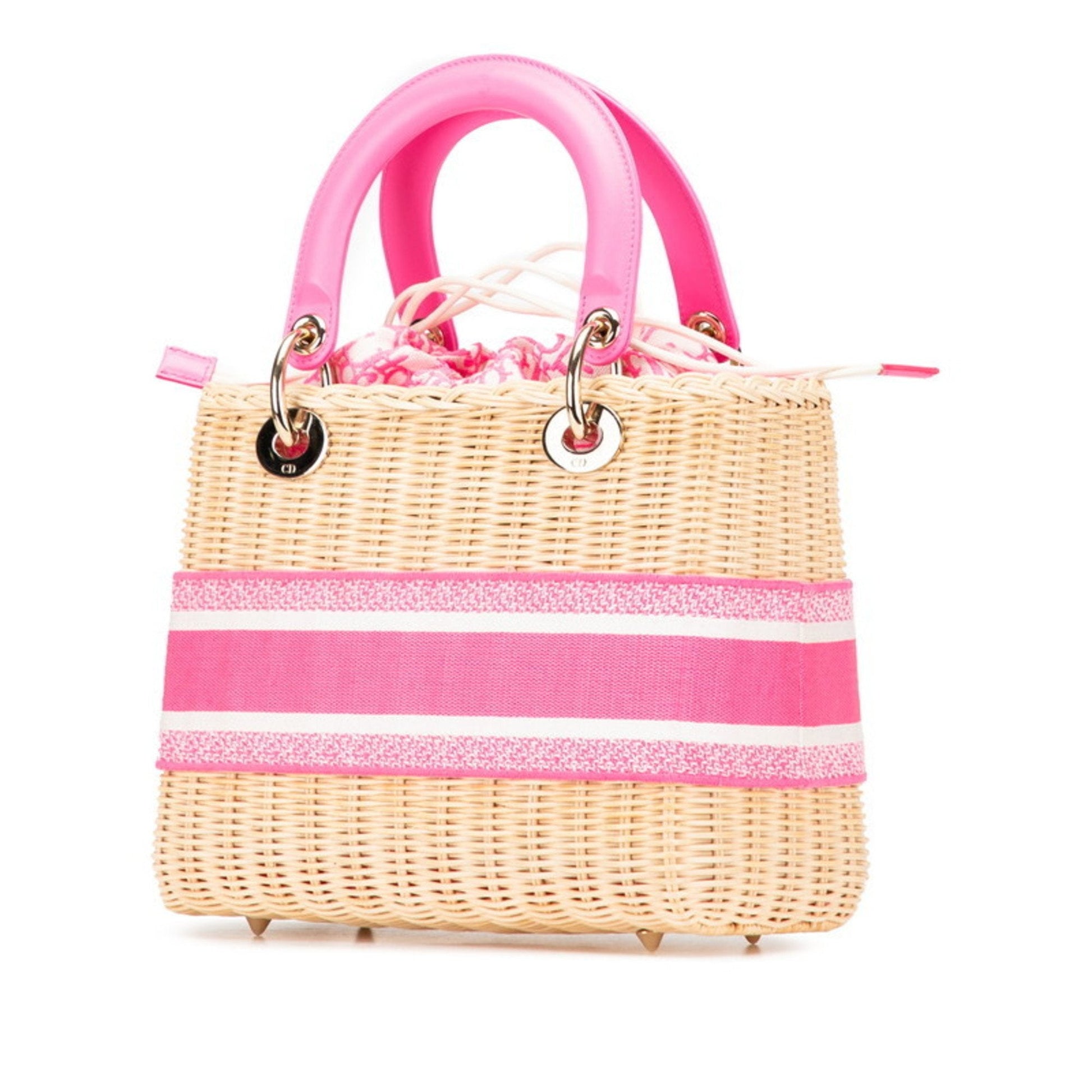 Christian Dior Lady Dior Beige Pink Canvas Leather Handbag Shoulder Bag  