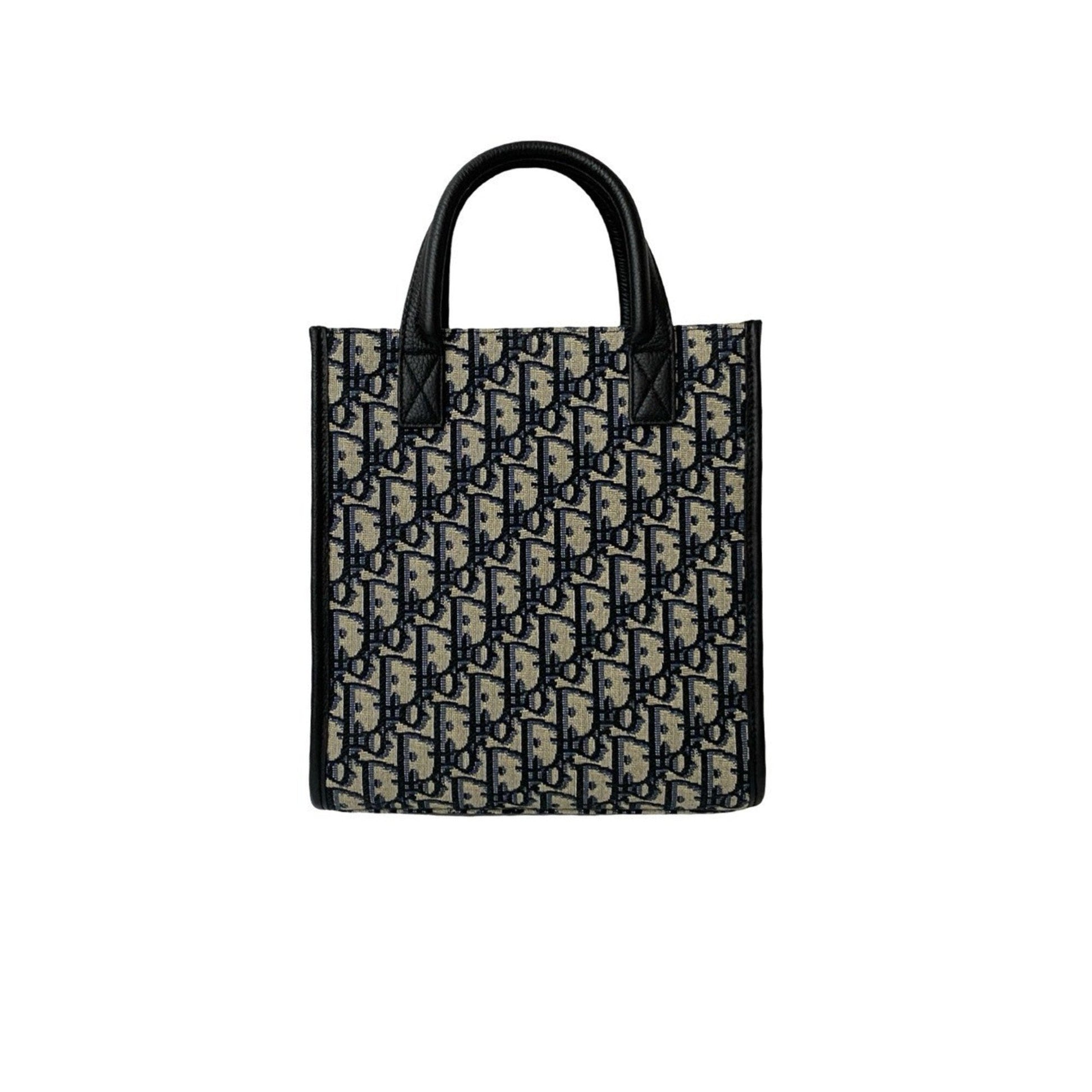 Christian Dior Black Navy Leather Canvas Handbag Shoulder Bag  