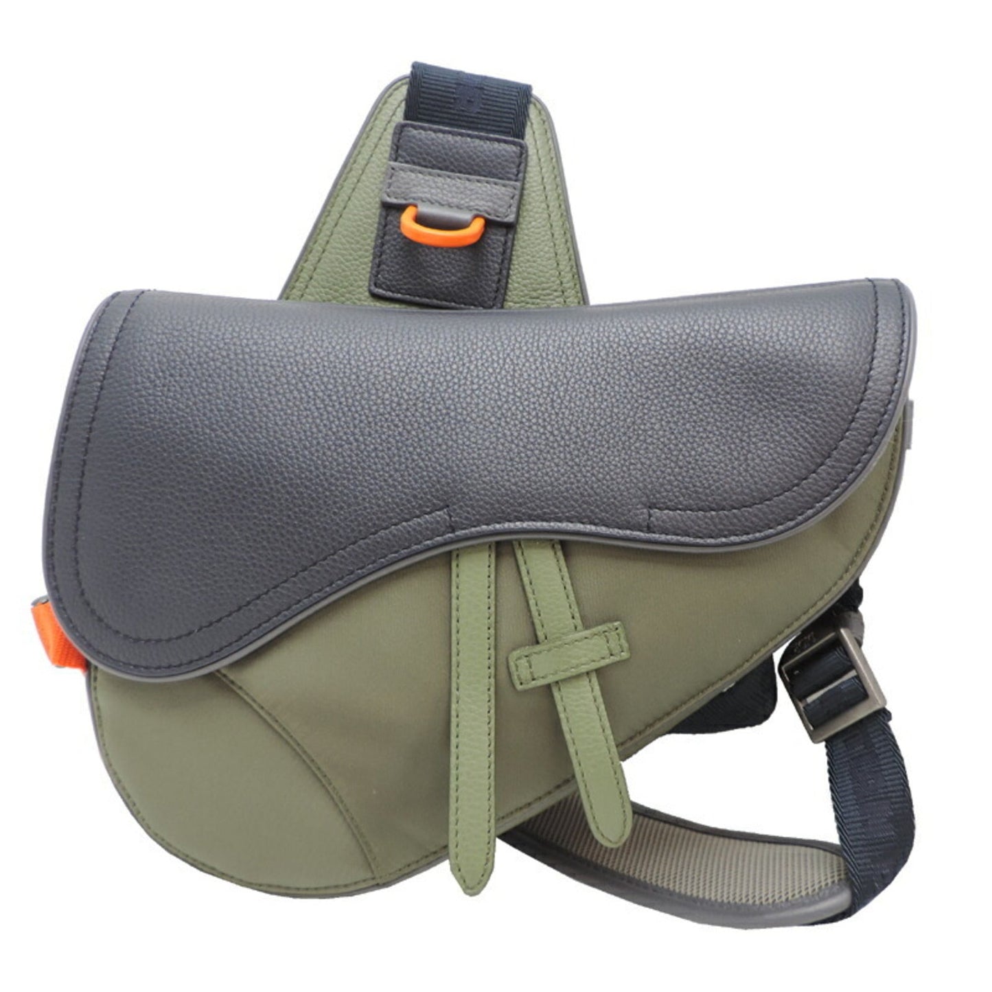 Christian Dior Khaki Leather Nylon Sling Bag  