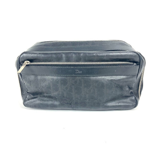Christian Dior Black Leather Coated Canvas Clutch Bag Pouch  
