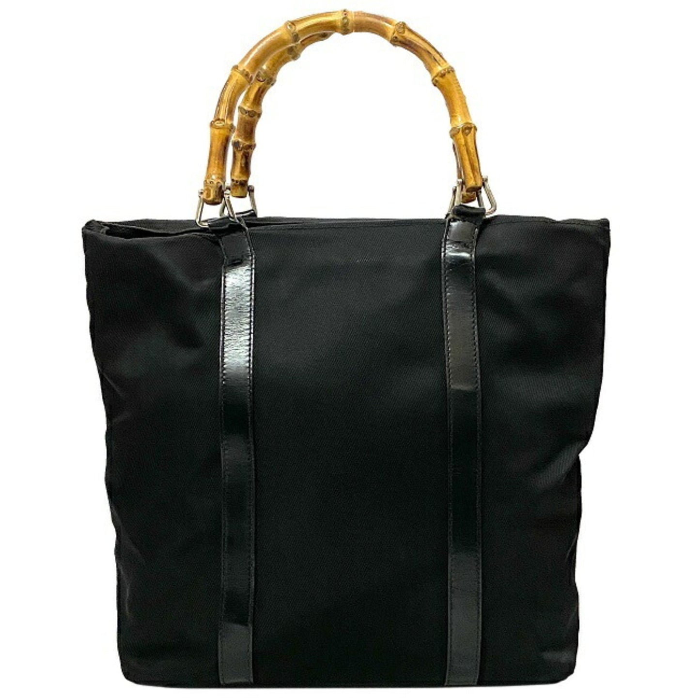 Gucci Bamboo Black Leather Canvas Tote Style 3