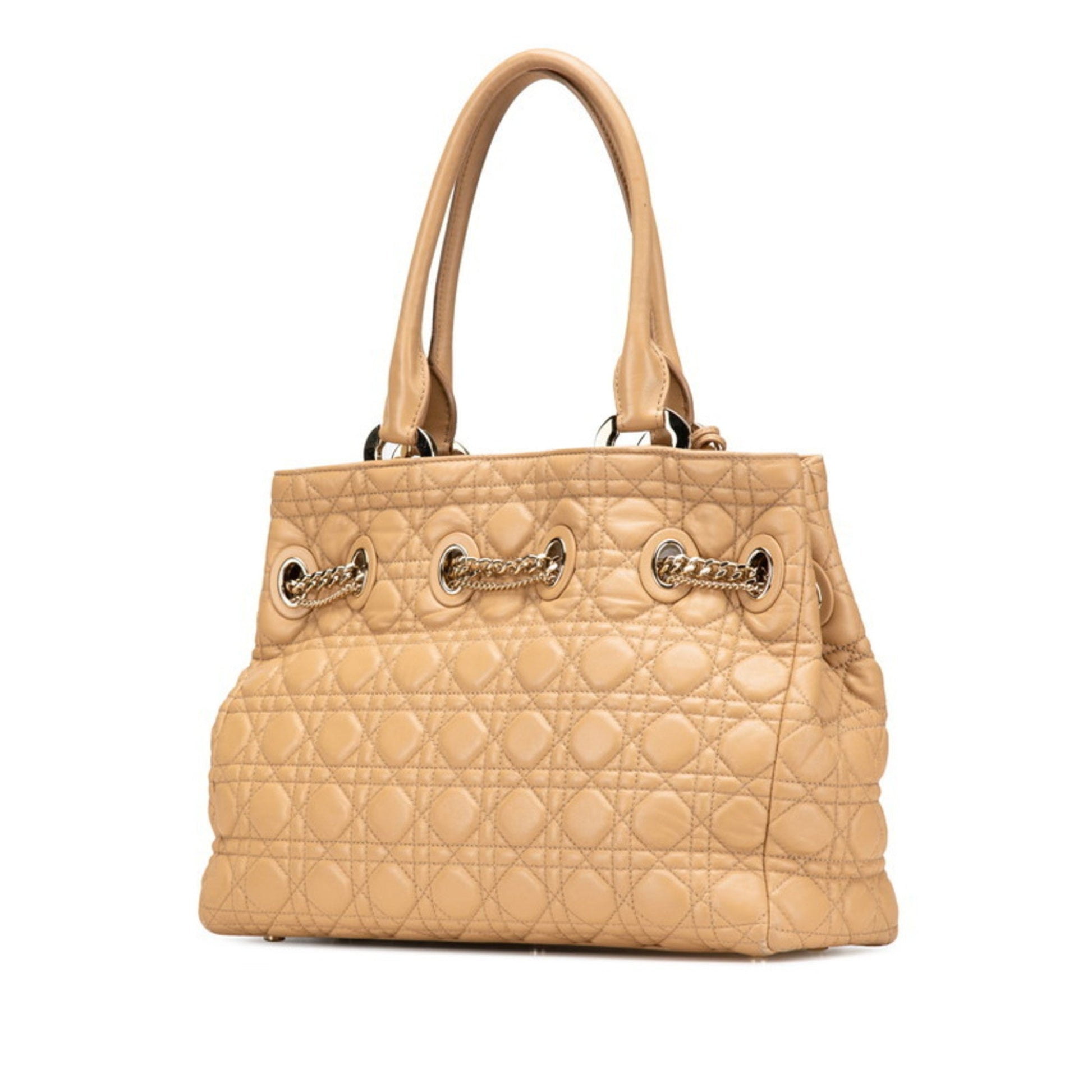 Christian Dior Lady Dior Beige Brown Leather Handbag Tote Bag  