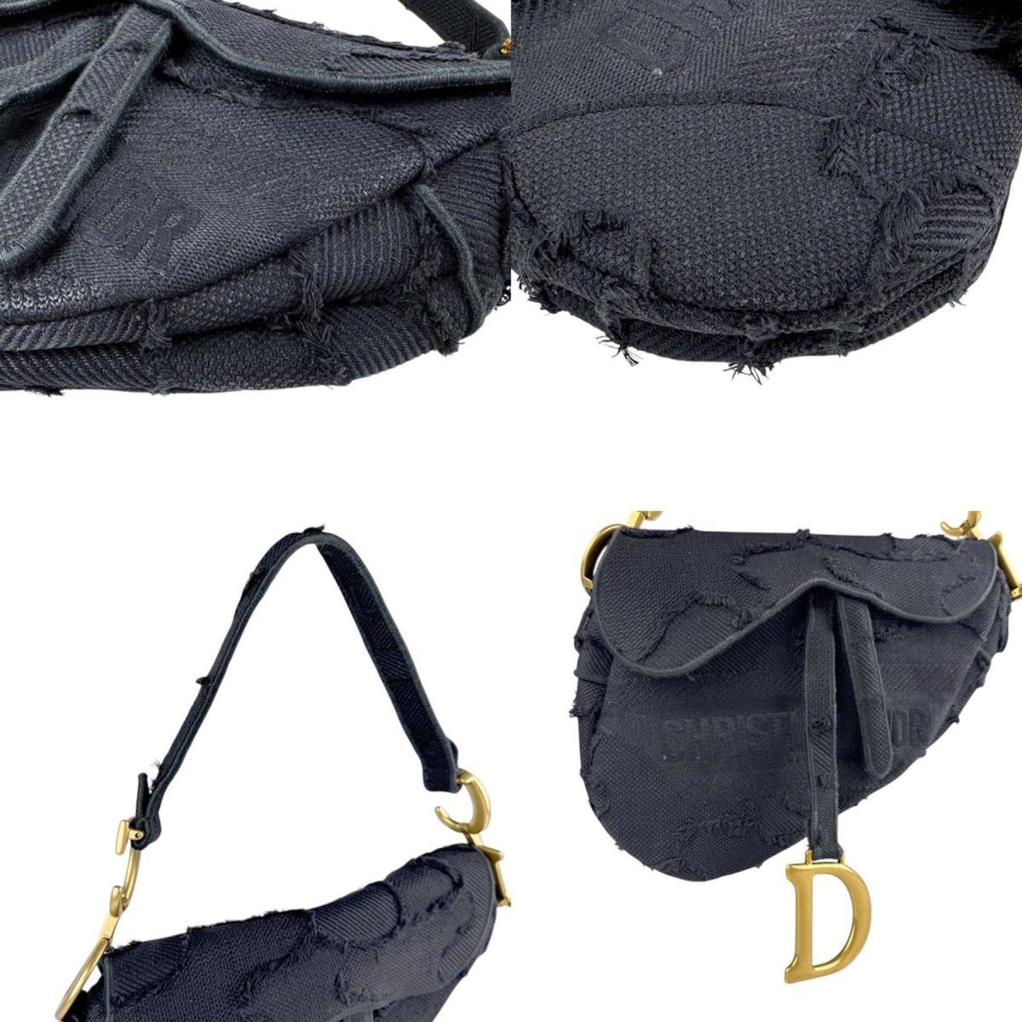 Christian Dior Black Canvas Handbag Saddle Bag  