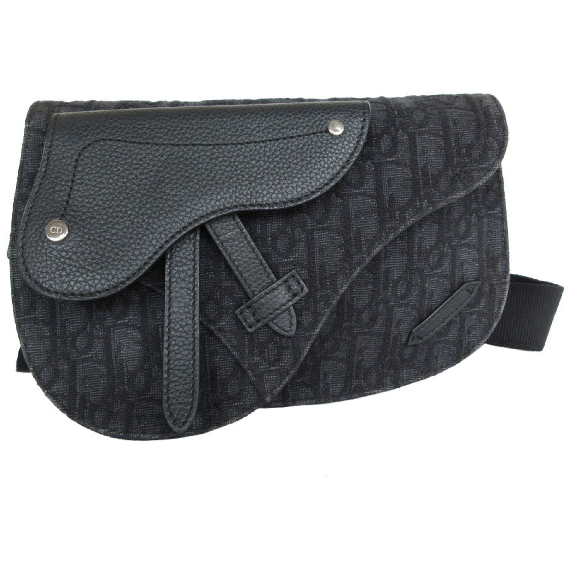 Christian Dior Black Canvas Leather Sling Bag  