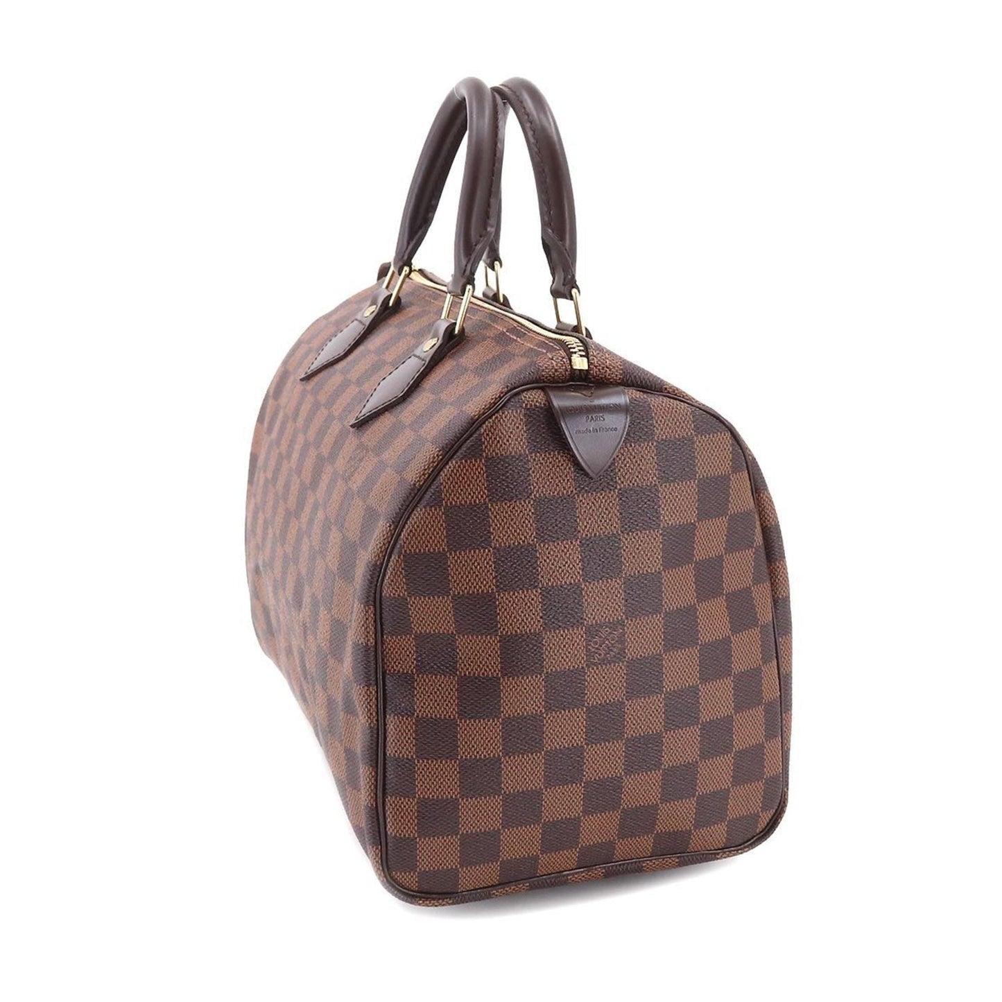 LOUIS VUITTON Damier Hand Bag Ebene Brown Gold Hardware