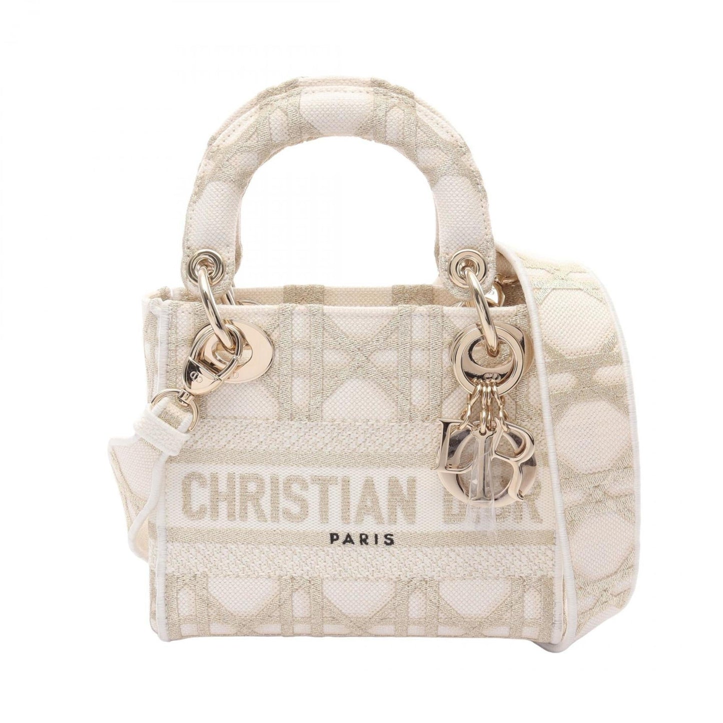 Christian Dior Gold White Canvas Handbag  