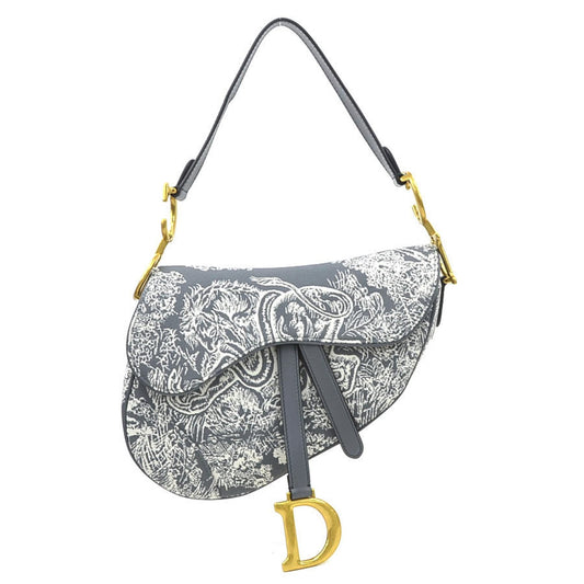 Christian Dior Gray Off-White Canvas Leather Shoulder Bag  