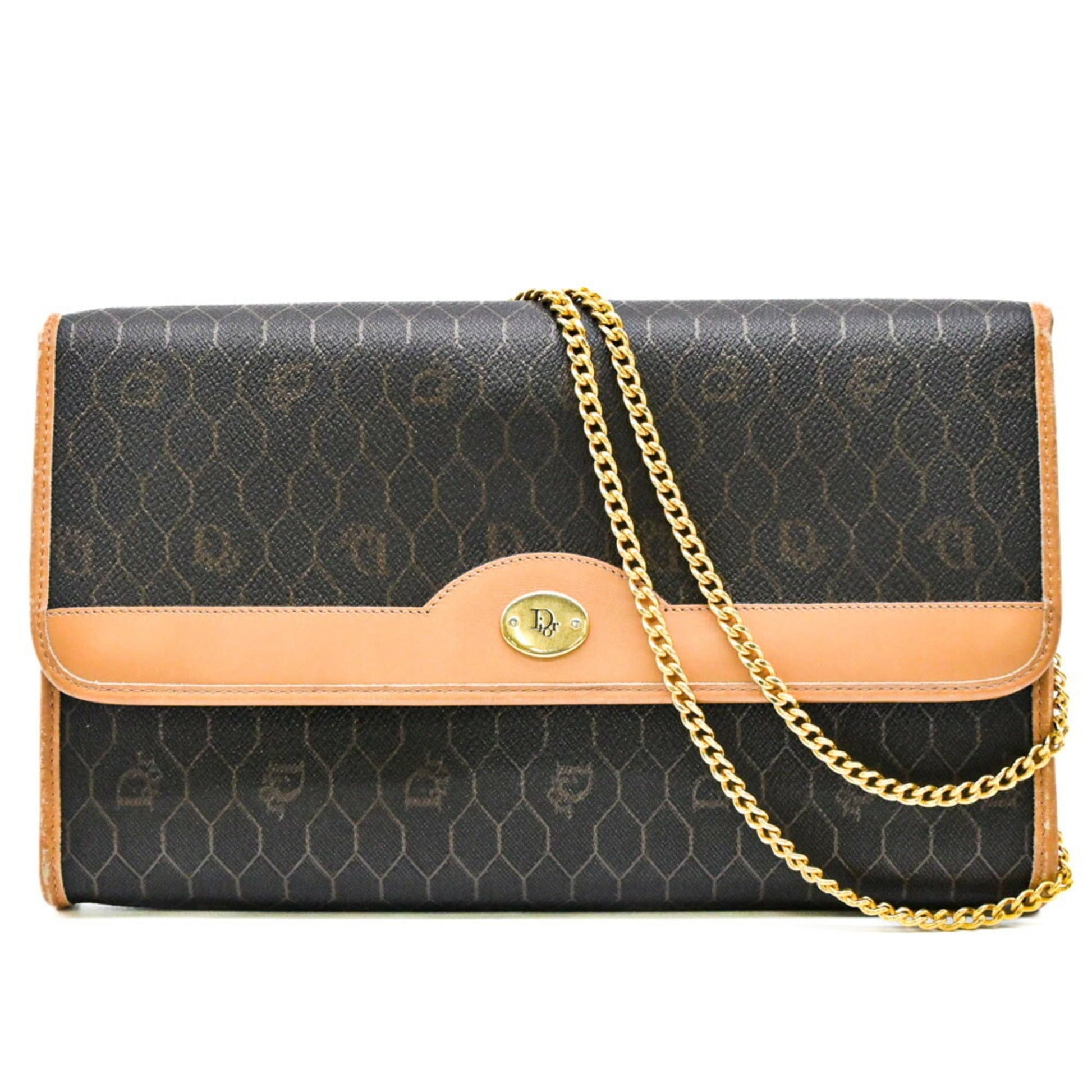 Christian Dior Dark Brown Light Brown Leather Shoulder Bag  