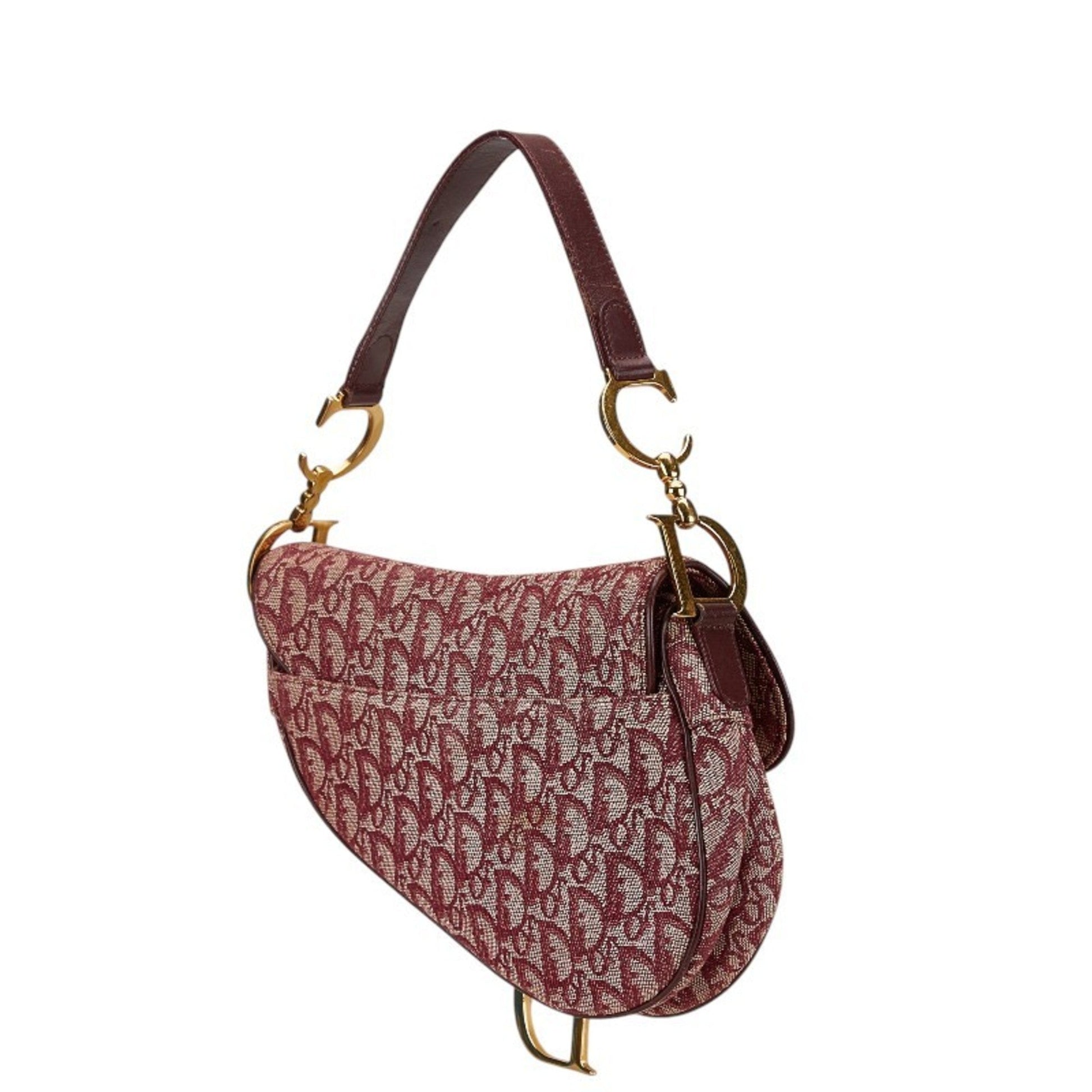 Christian Dior Bordeaux Red Color Canvas Leather Handbag  