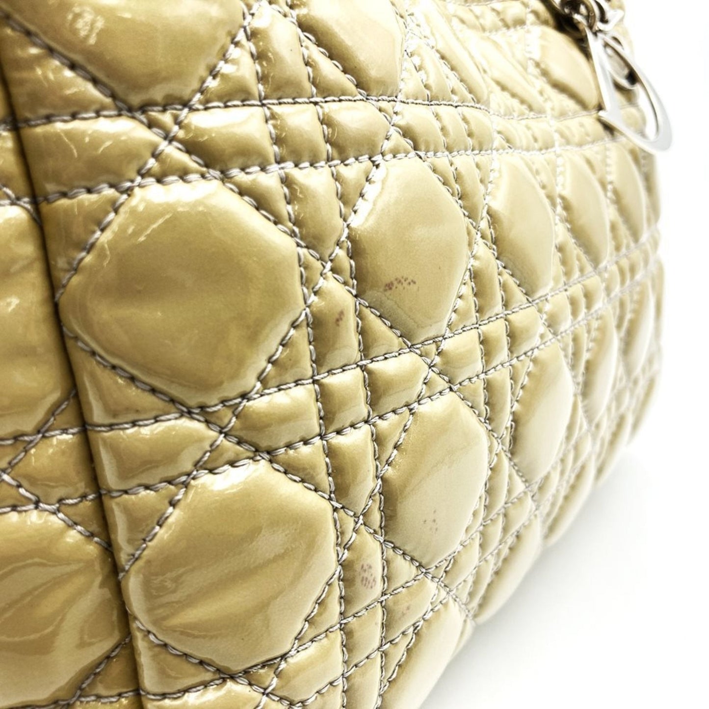 Christian Dior Beige Patent Leather Shoulder Bag  