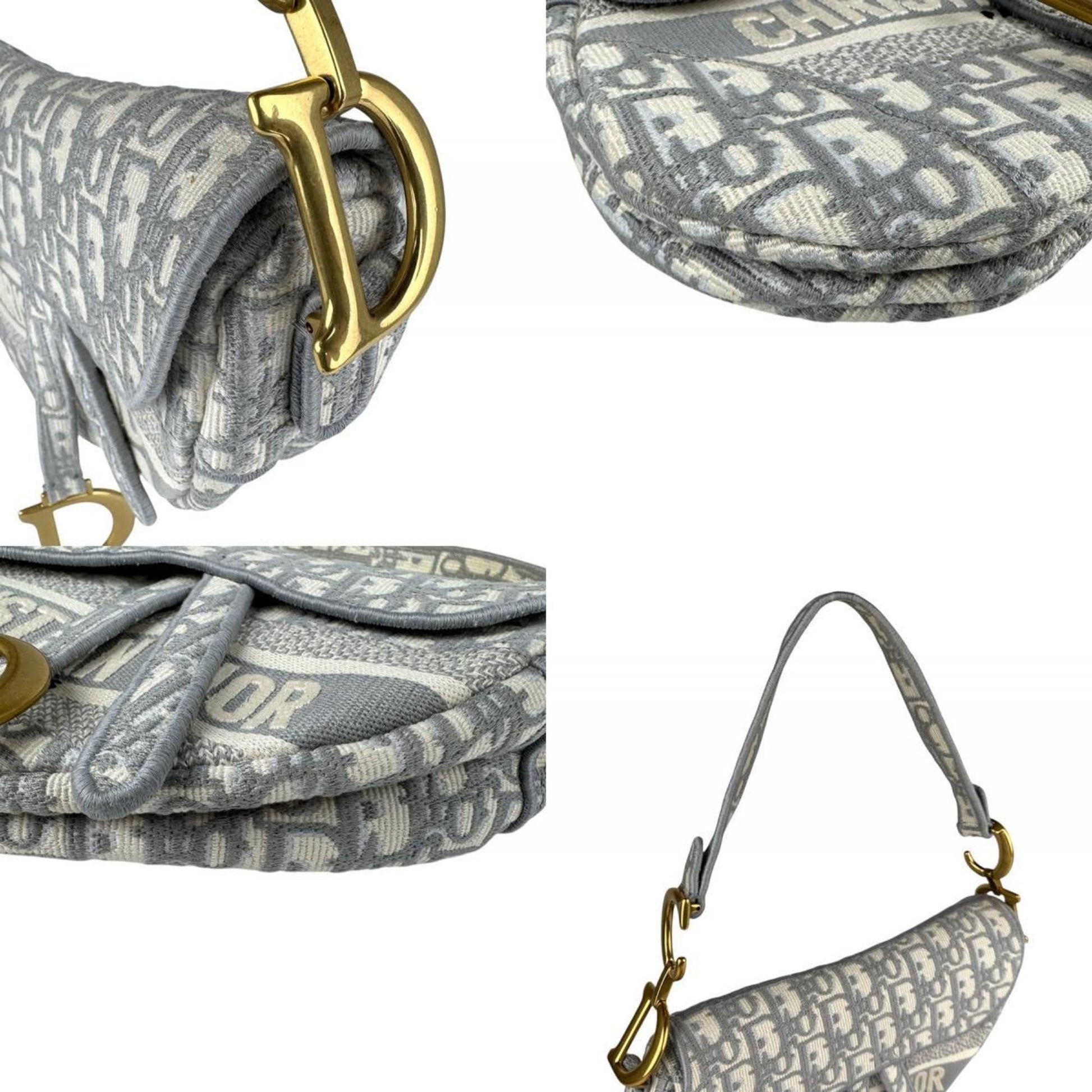 Christian Dior Gray White Canvas Saddle Bag Shoulder Bag  