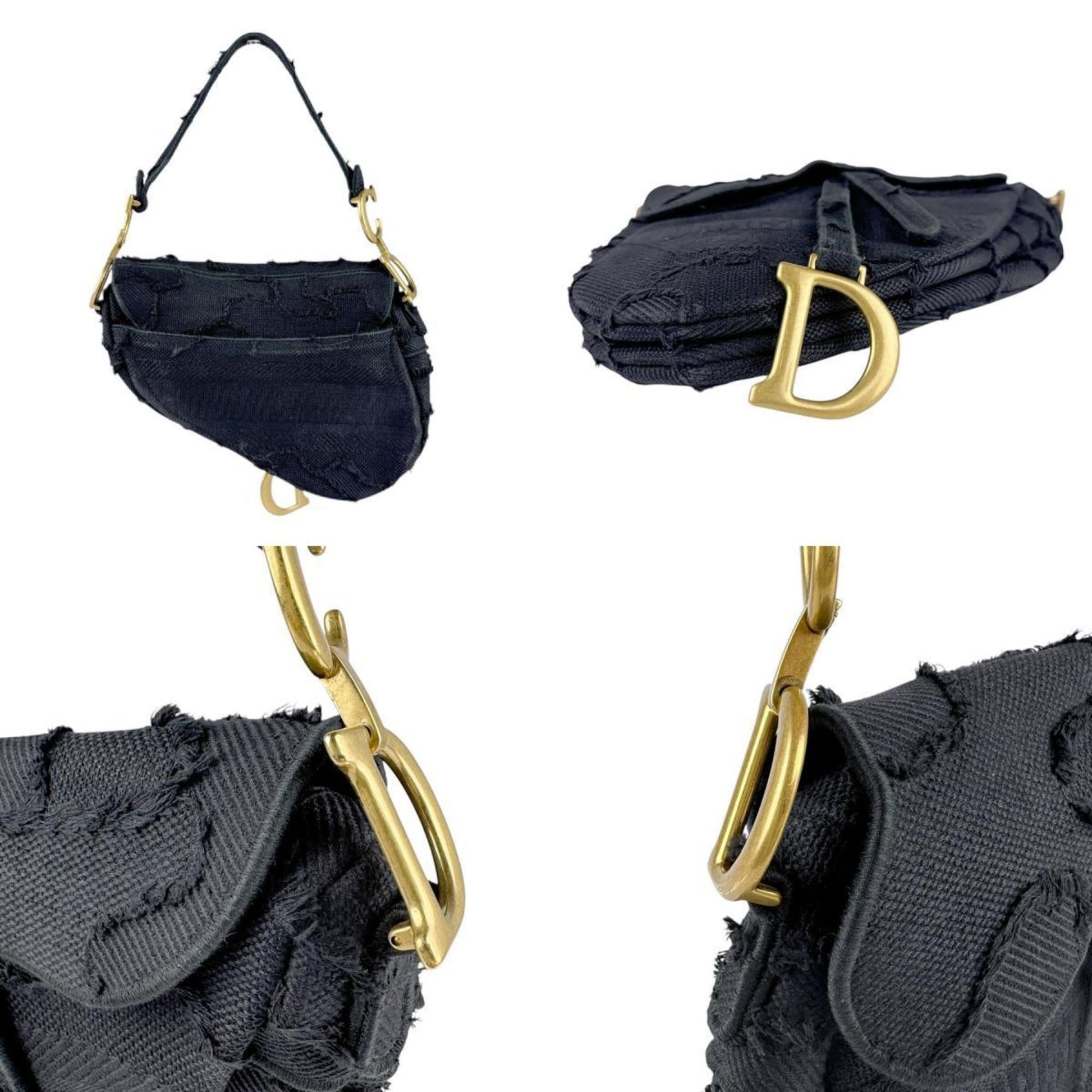 Christian Dior Black Canvas Handbag Saddle Bag  