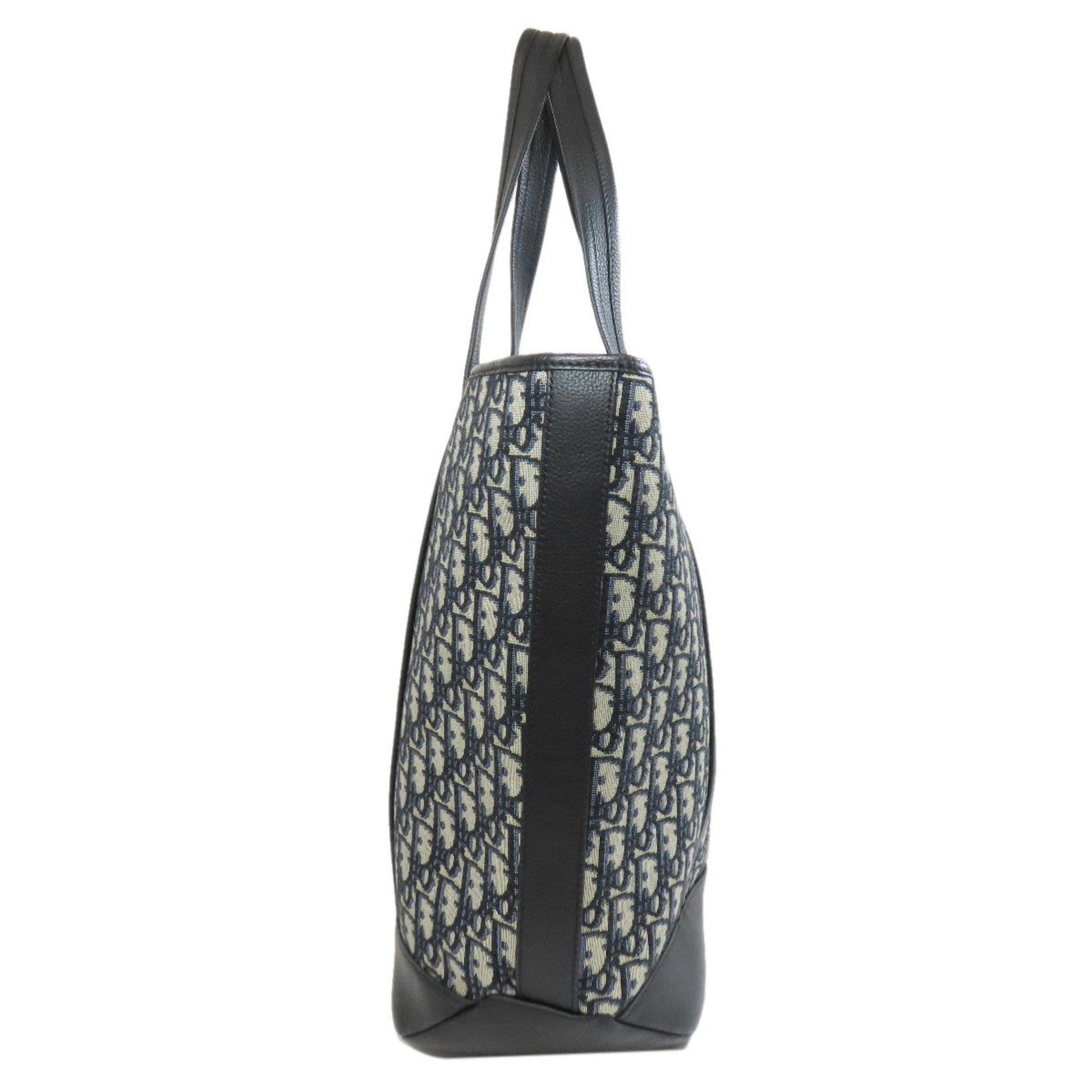 Christian Dior Navy Canvas Leather Tote Bag  