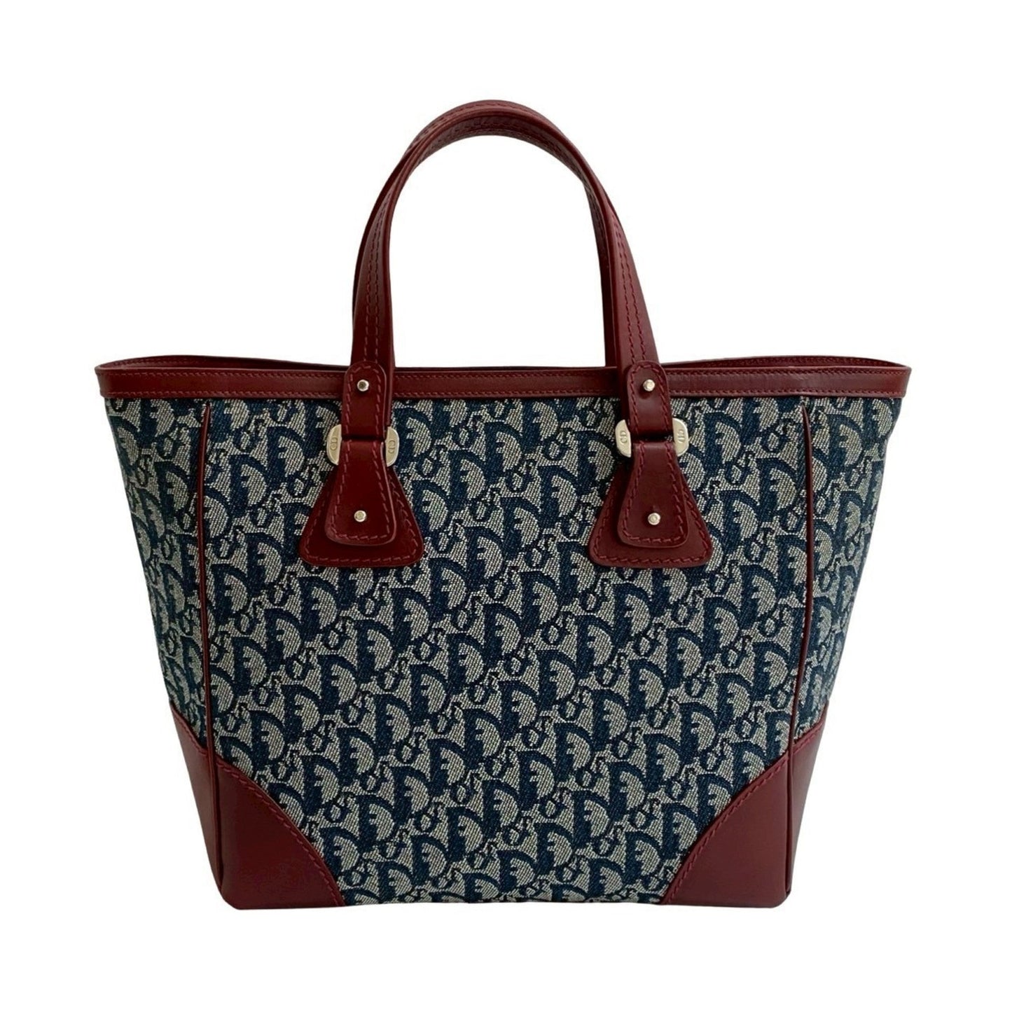 Christian Dior Navy Wine Canvas Leather Handbag Tote Bag  