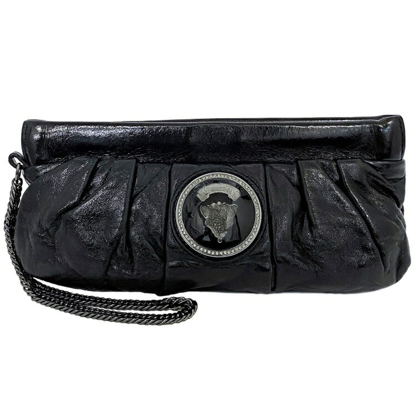 Gucci Black Leather Patent Leather Clutch Style 2