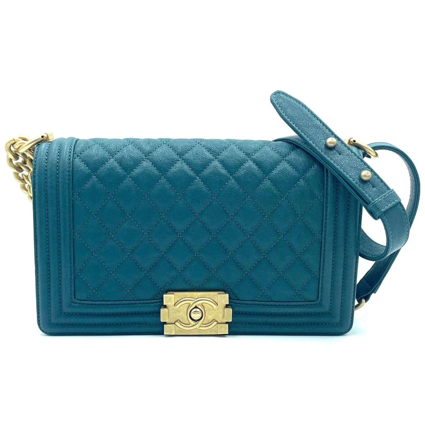 CHANEL Boy Chanel ChainShoulder Bag Green Caviar Skin Grained Calf