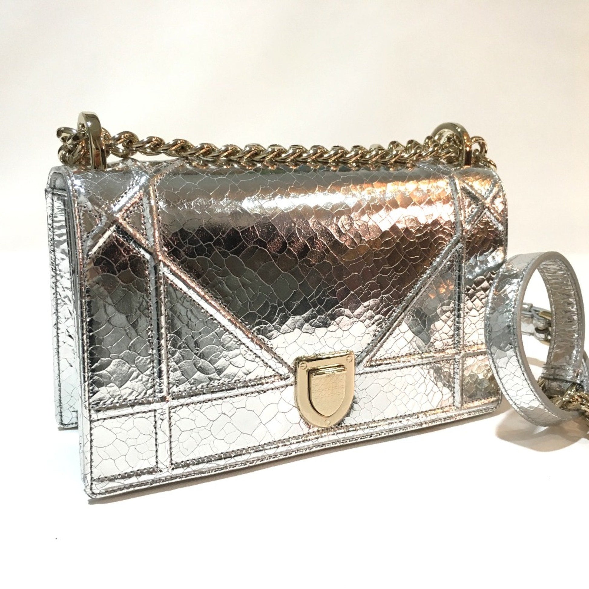 Christian Dior Silver Leather Shoulder Bag  