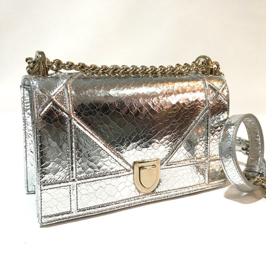 Christian Dior Silver Leather Shoulder Bag  