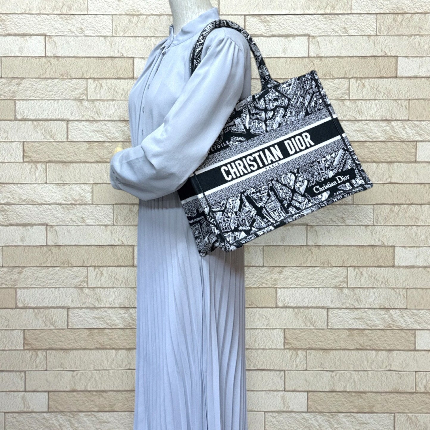 Christian Dior Black White Canvas Tote Bag  