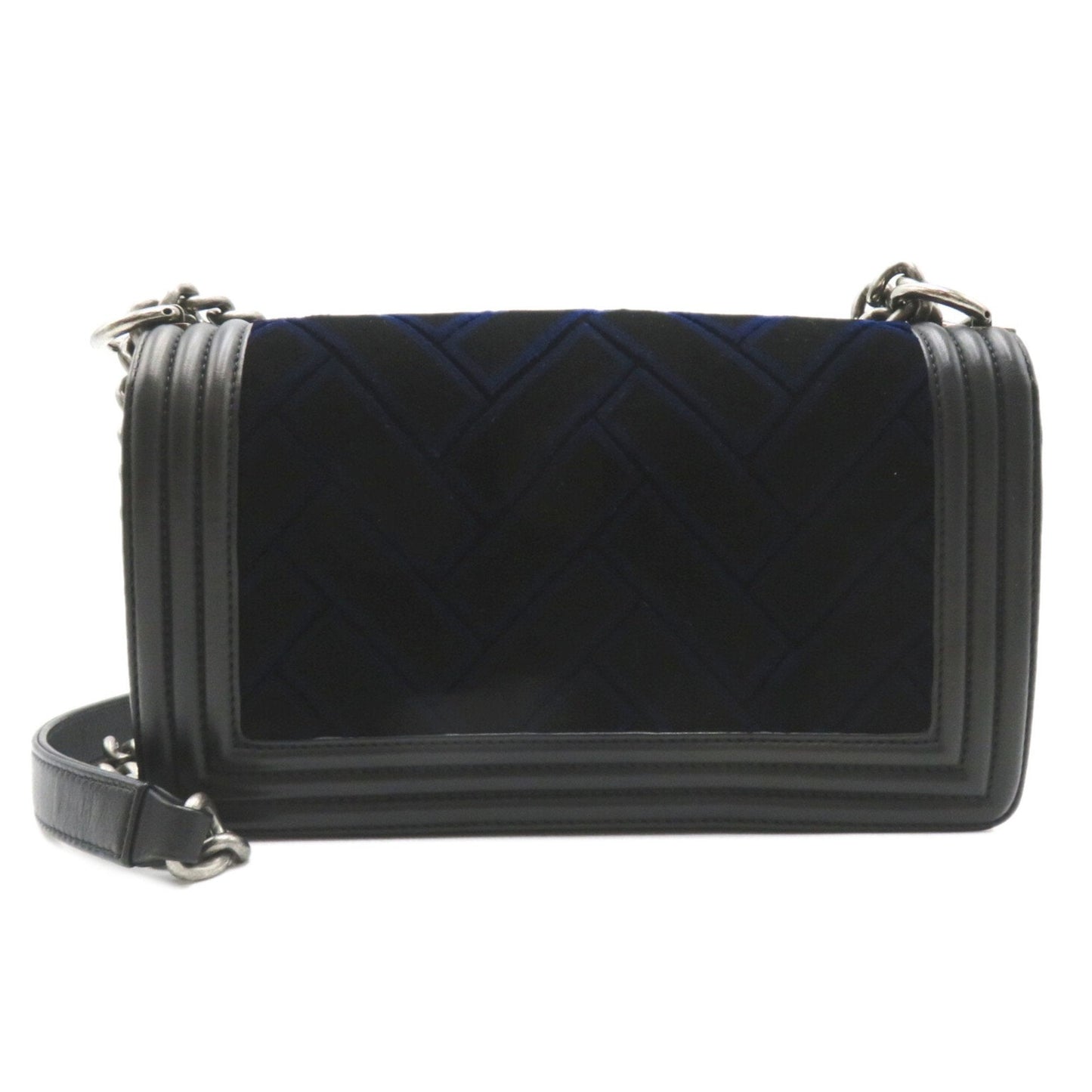 CHANEL Boy Chanel Chain Shoulder Bag Lambskin Sheepskin Women s Navy Black