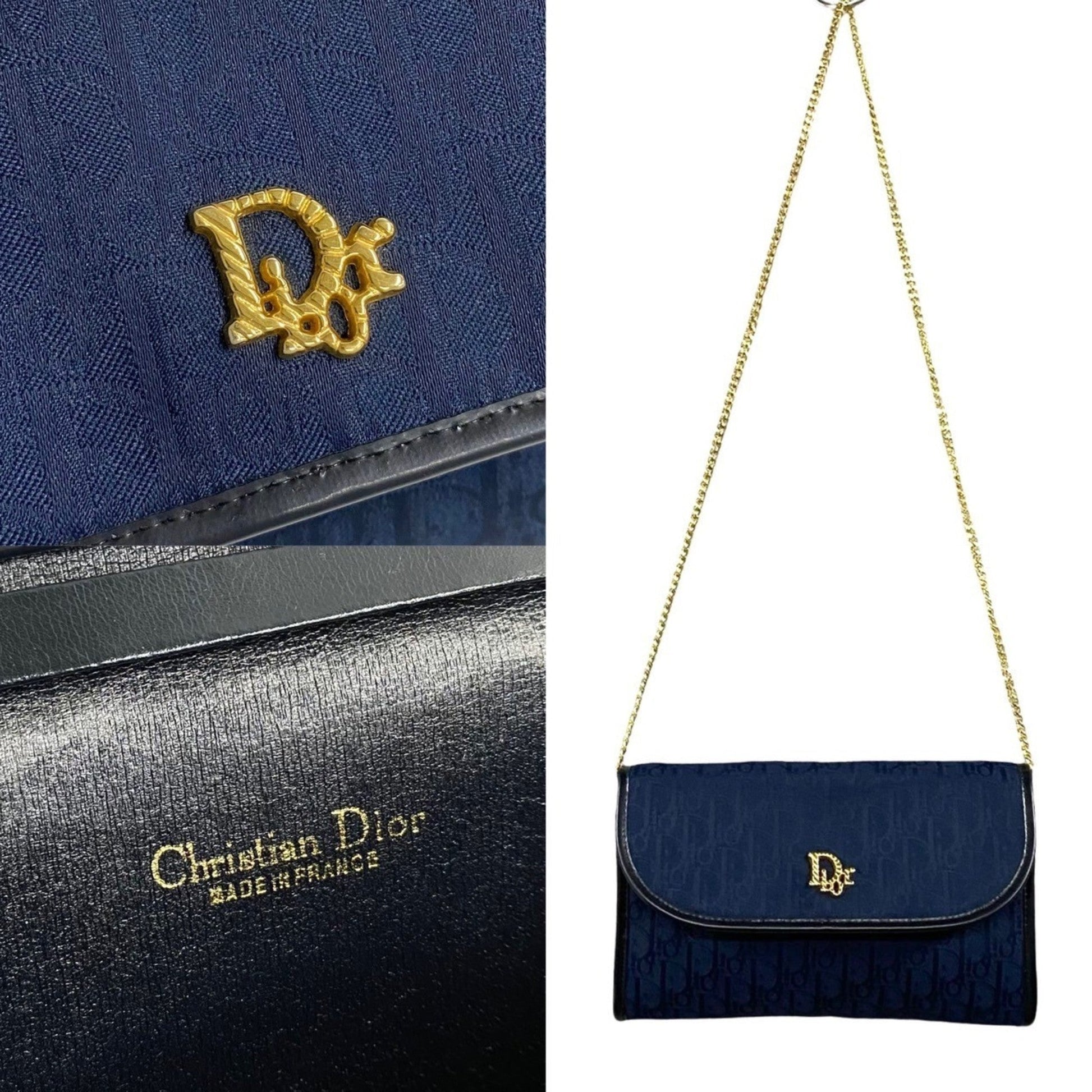 Christian Dior Navy Canvas Leather Shoulder Bag  