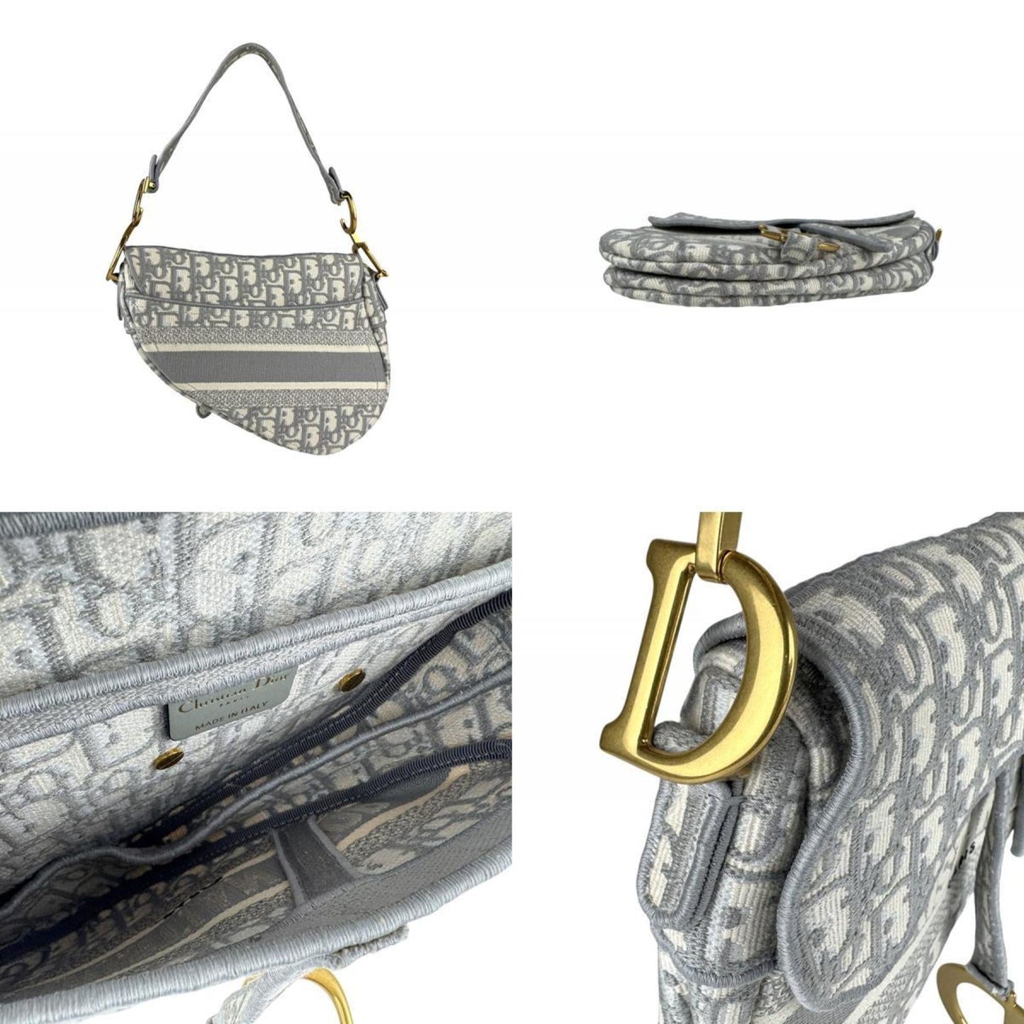 Christian Dior Gray White Canvas Saddle Bag Shoulder Bag  