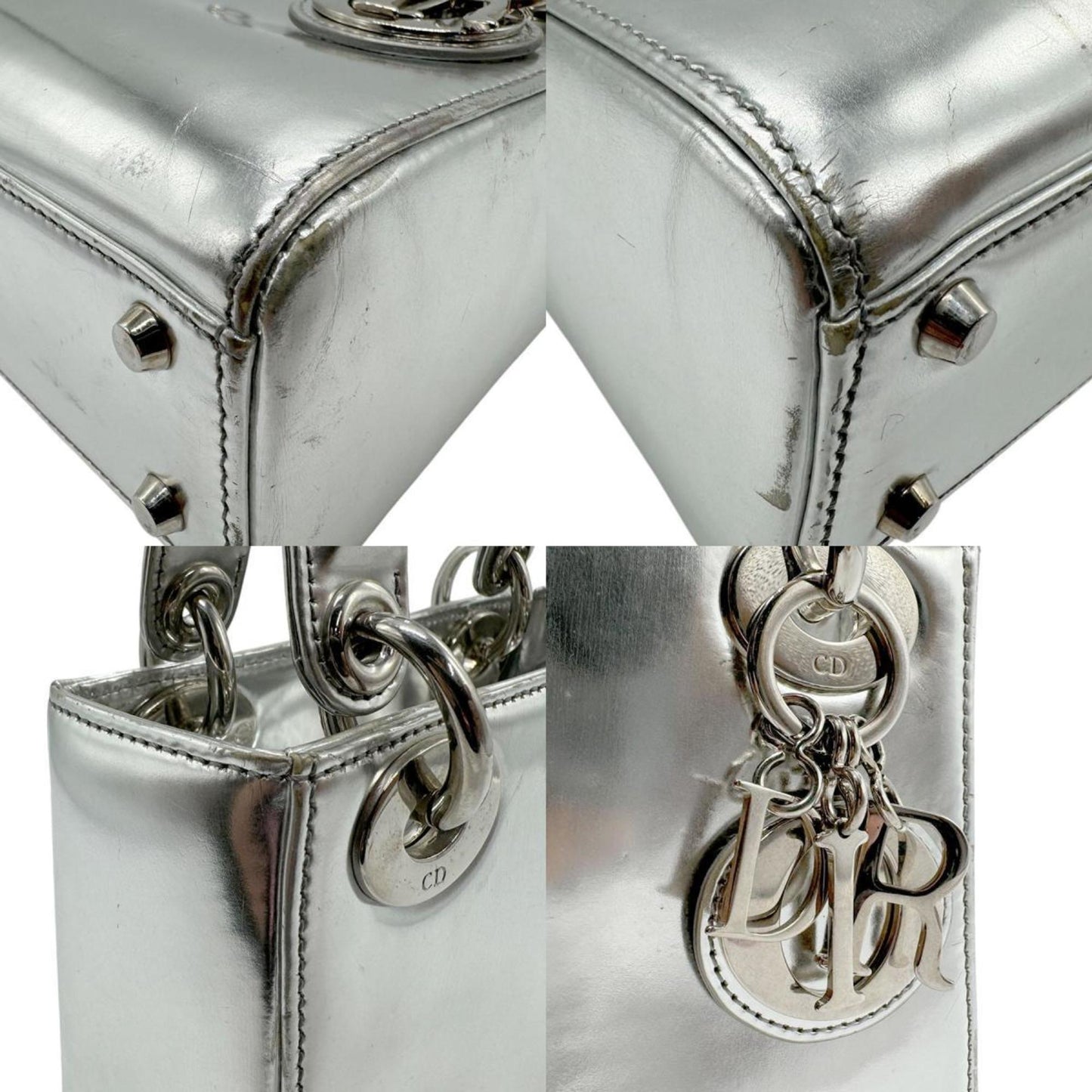 Christian Dior Silver Leather Handbag Shoulder Bag  