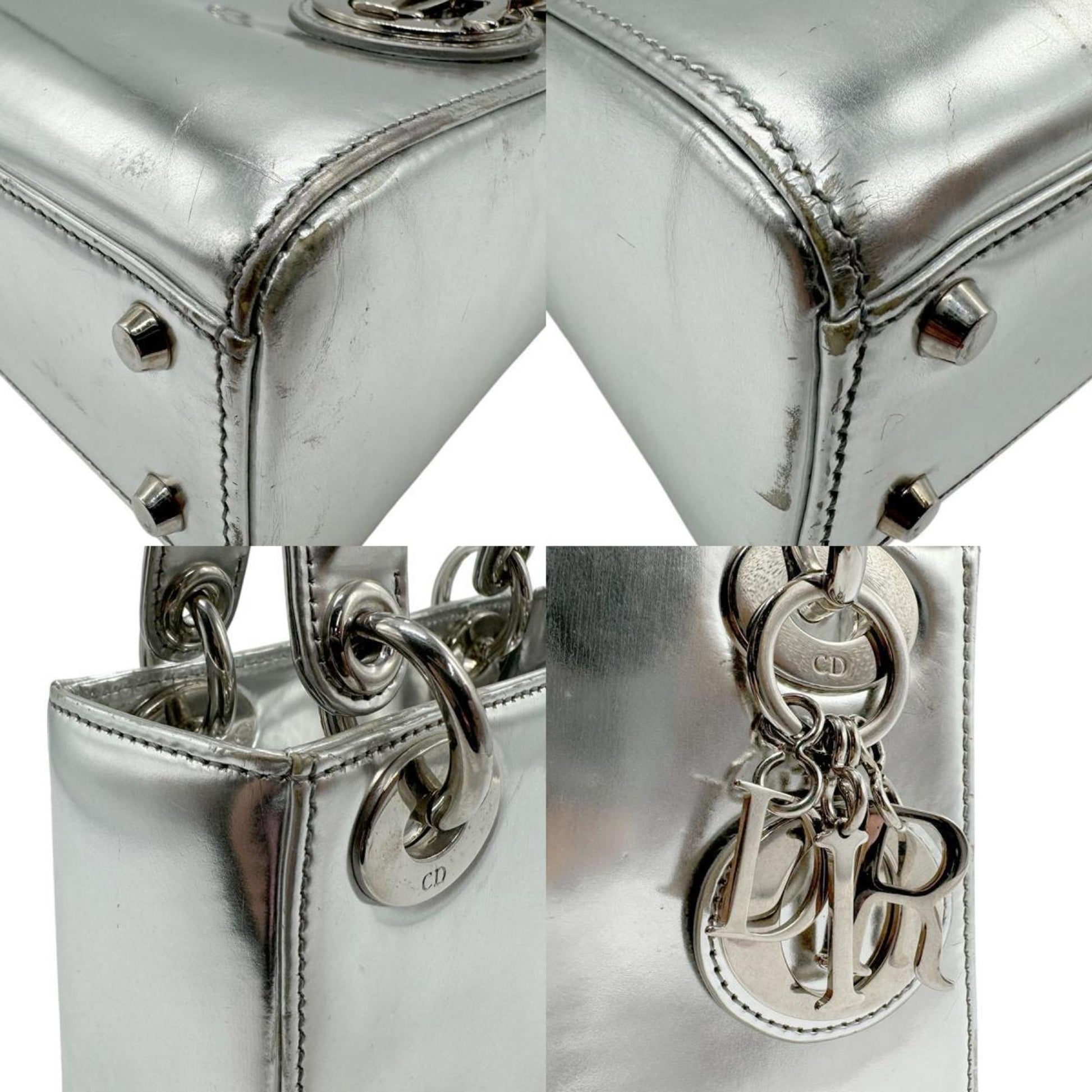 Christian Dior Silver Leather Handbag Shoulder Bag  