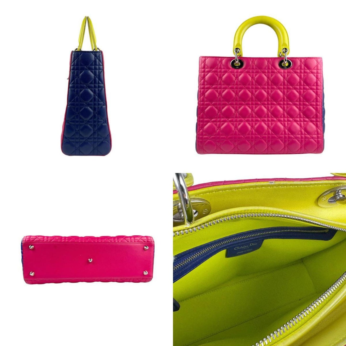 Christian Dior Blue Pink Yellow Leather Handbag Shoulder Bag  