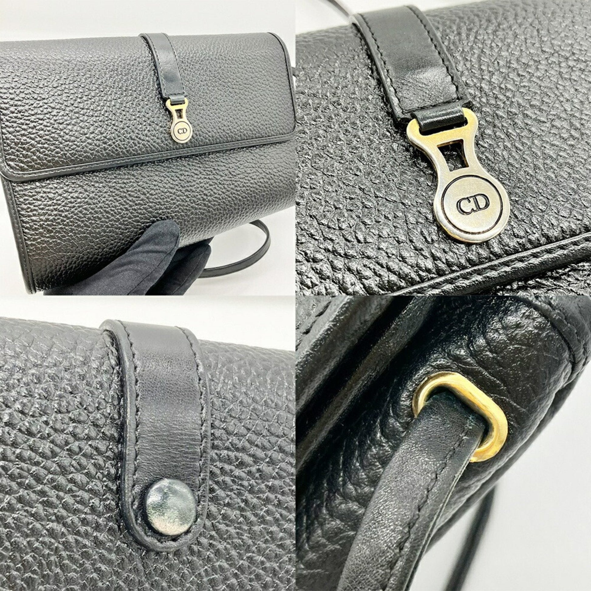 Christian Dior Black Leather Pochette Shoulder Bag  