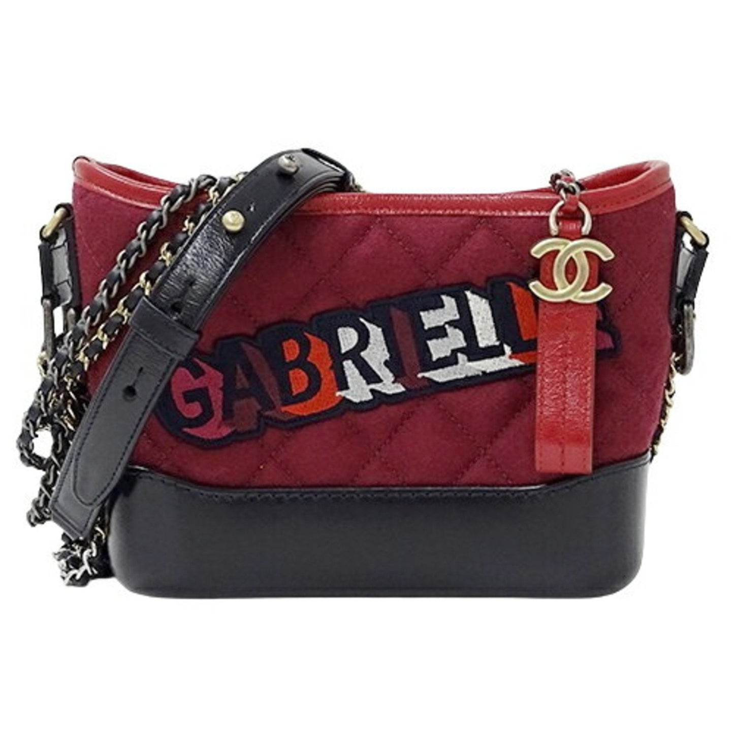 CHANEL Bag Gabrielle de Chanel Women s Shoulder Chain Wool Leather Red Black Compact