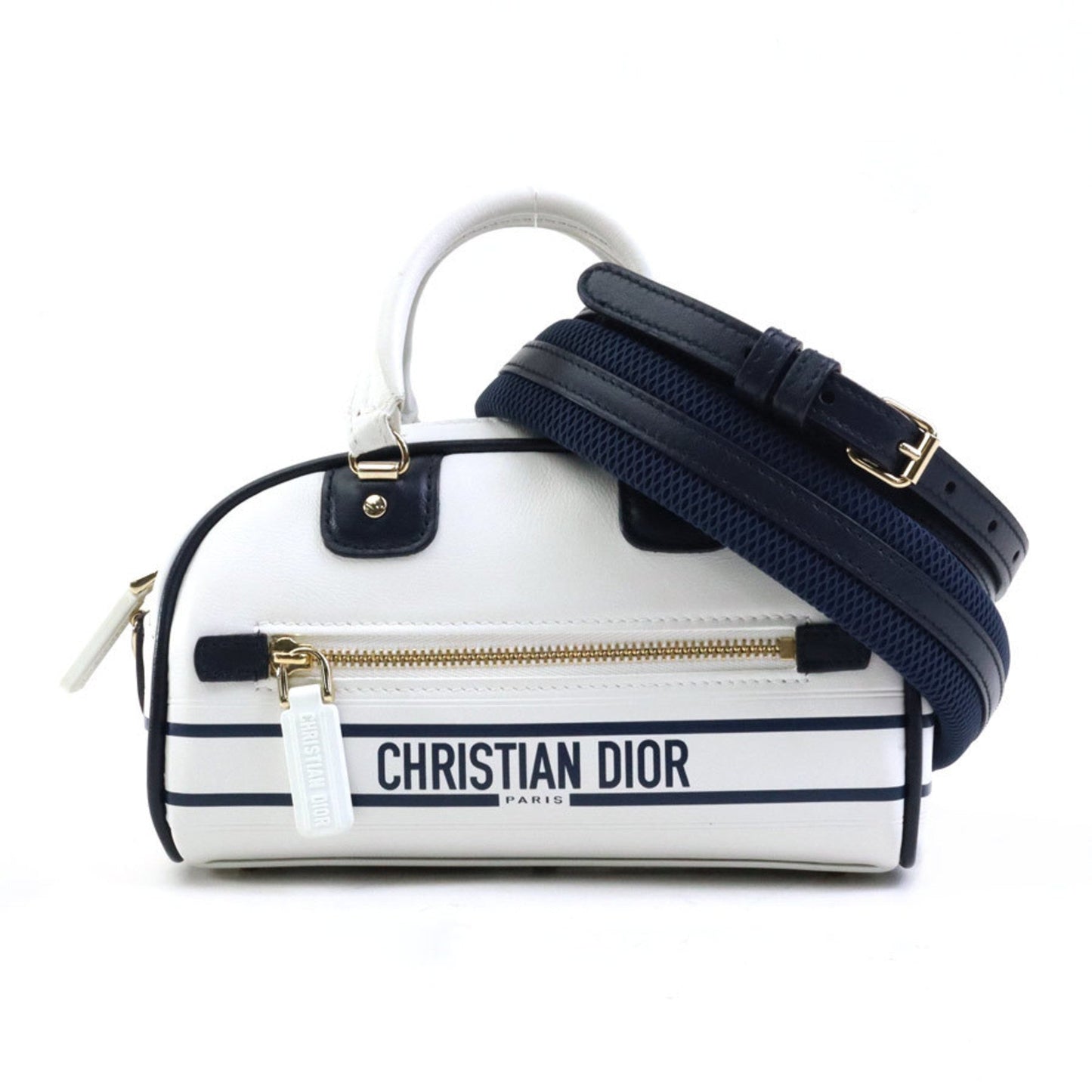 Christian Dior Navy White Leather Shoulder Bag  