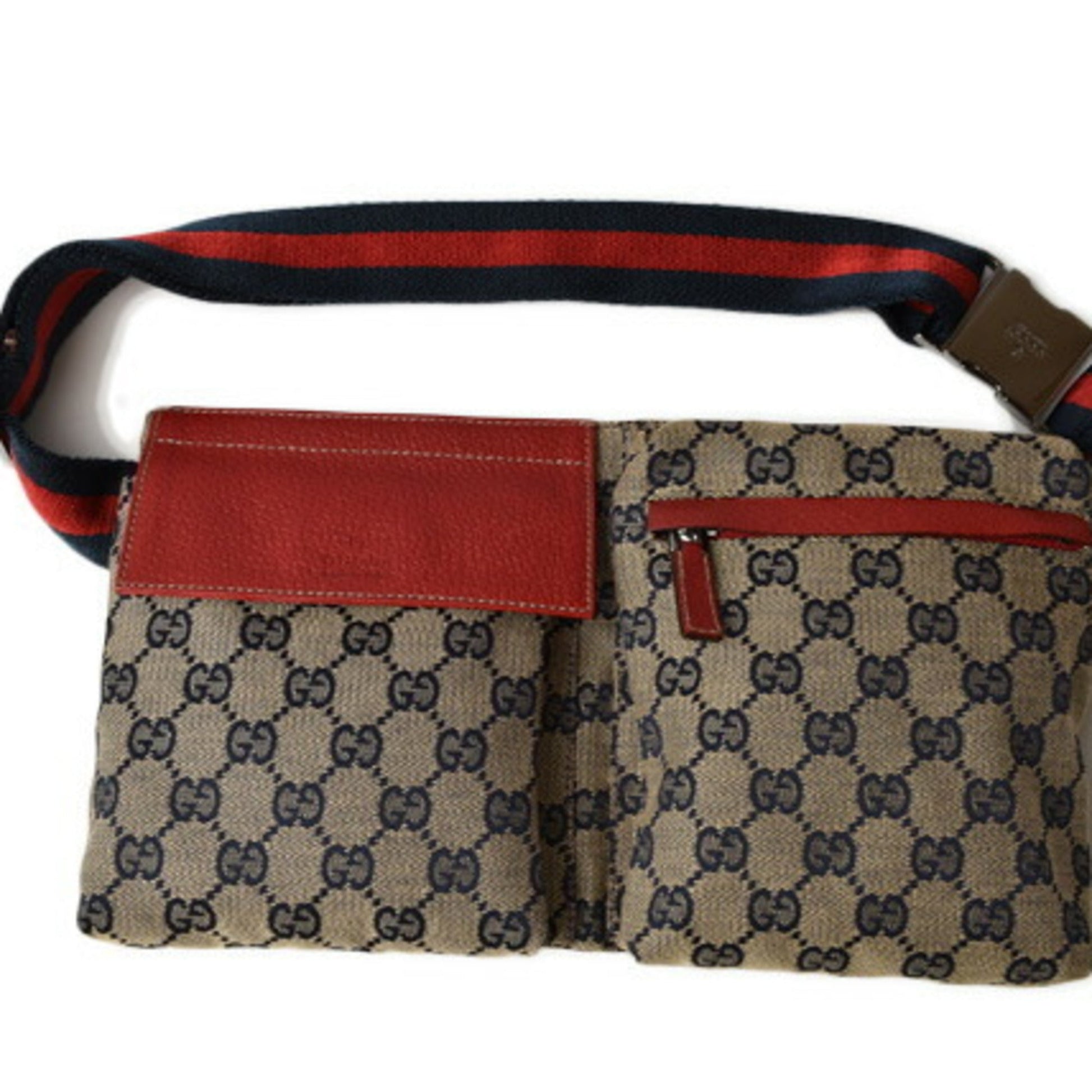 Gucci Red Leather Canvas Clutch