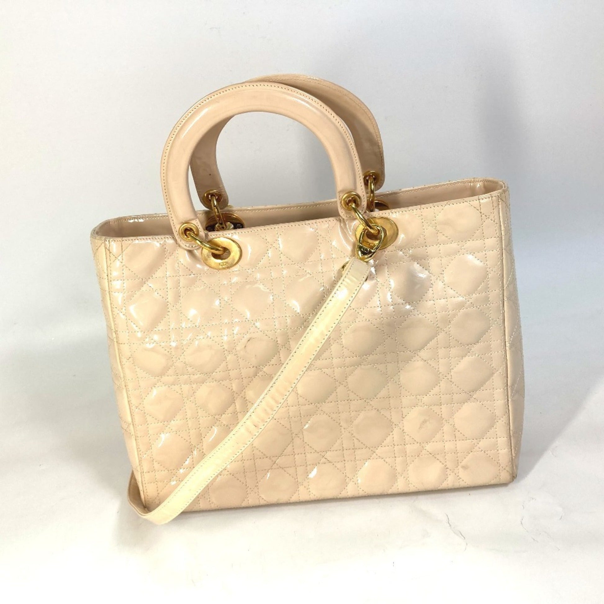 Christian Dior Beige Patent Leather Handbag Shoulder Bag  
