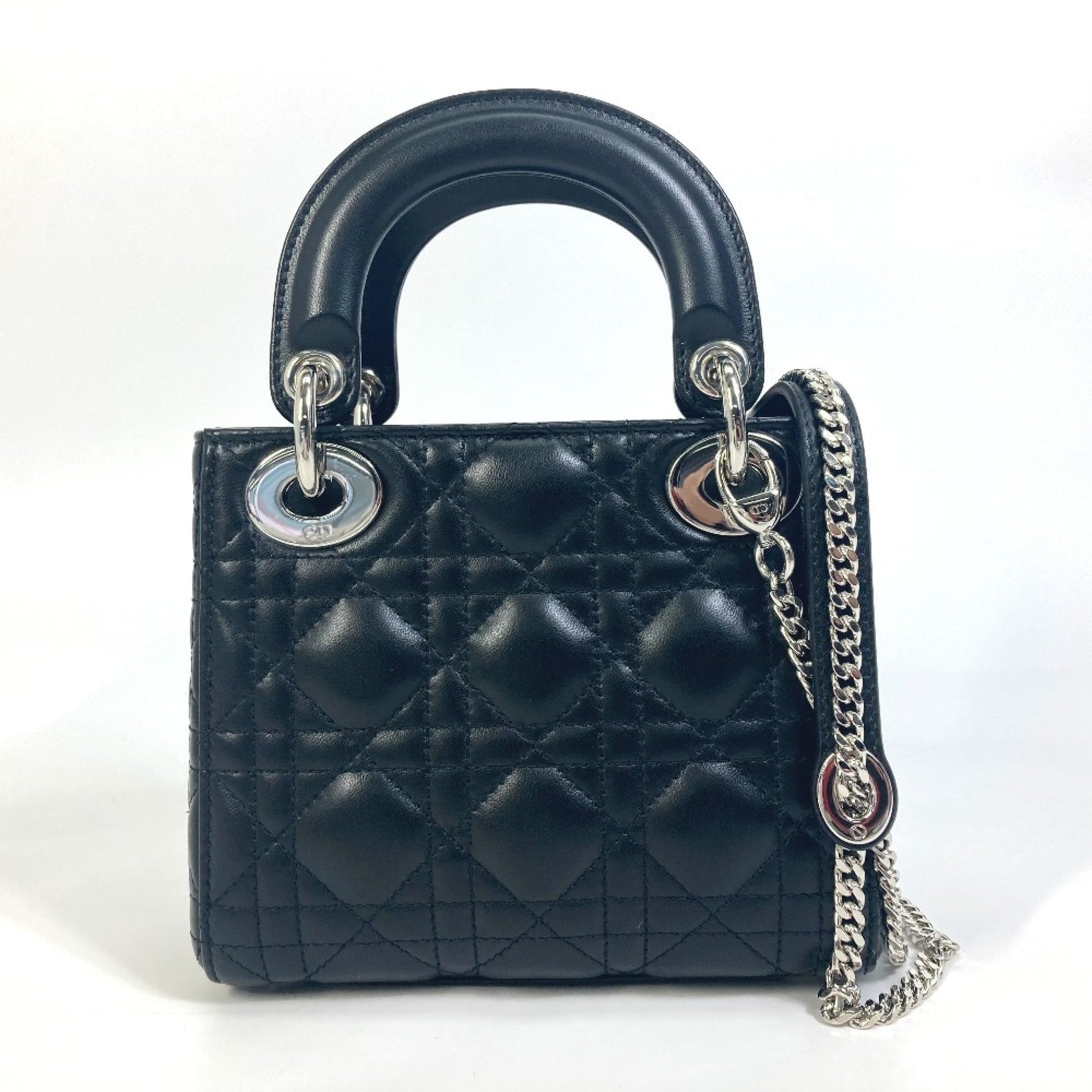 Christian Dior Lady Dior Black Leather Shoulder Bag  