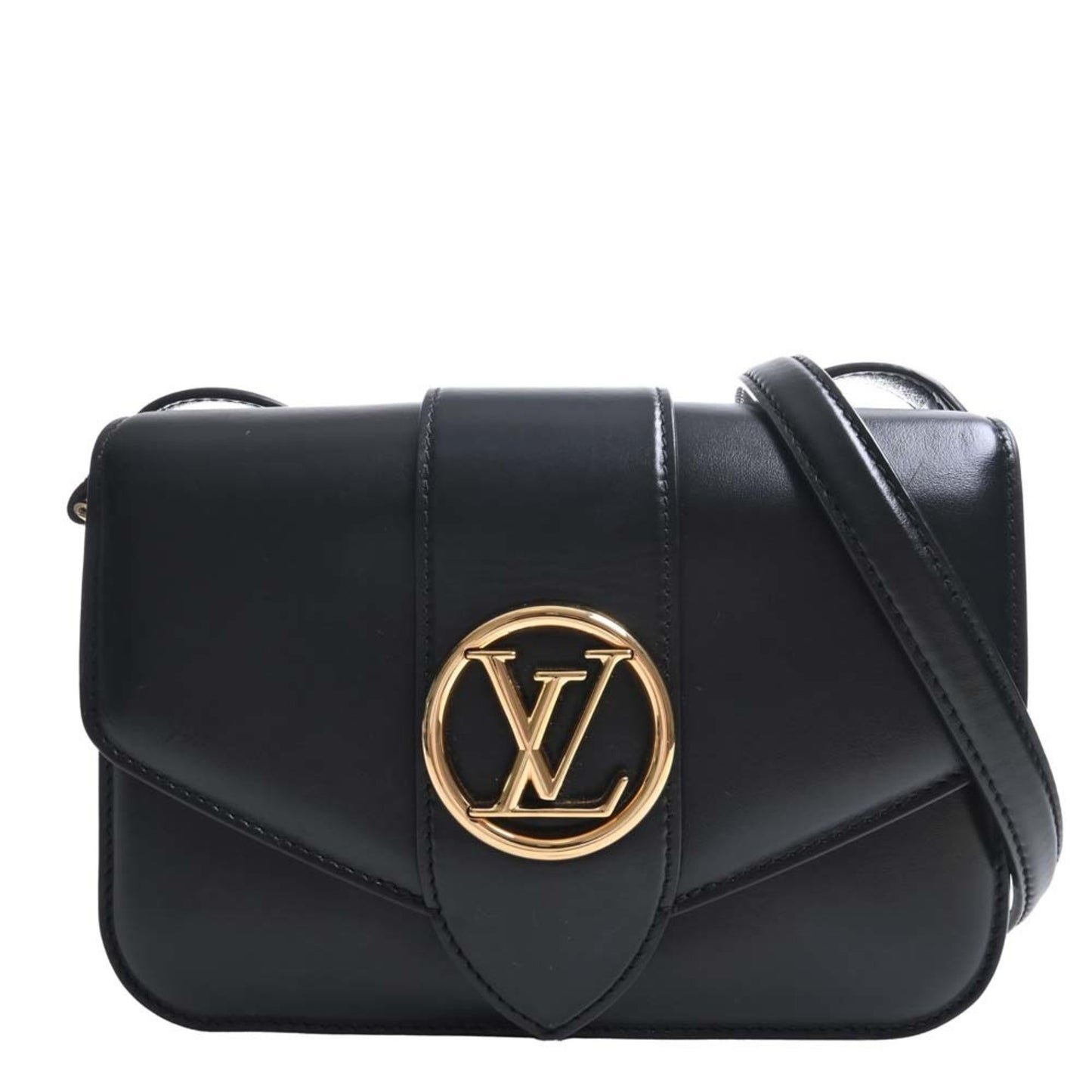 LOUIS VUITTON Leather LV Pont Neuf Shoulder Bag M55948 Black Ladies