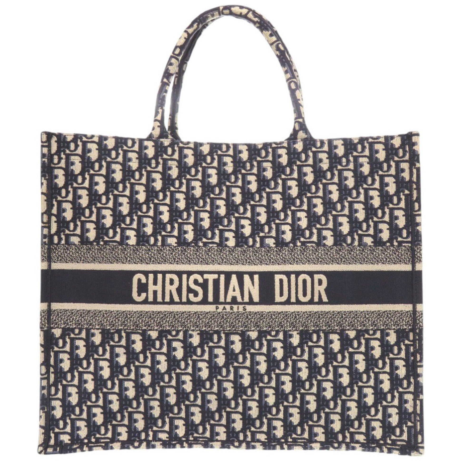 Christian Dior Beige Navy Canvas Tote Bag  