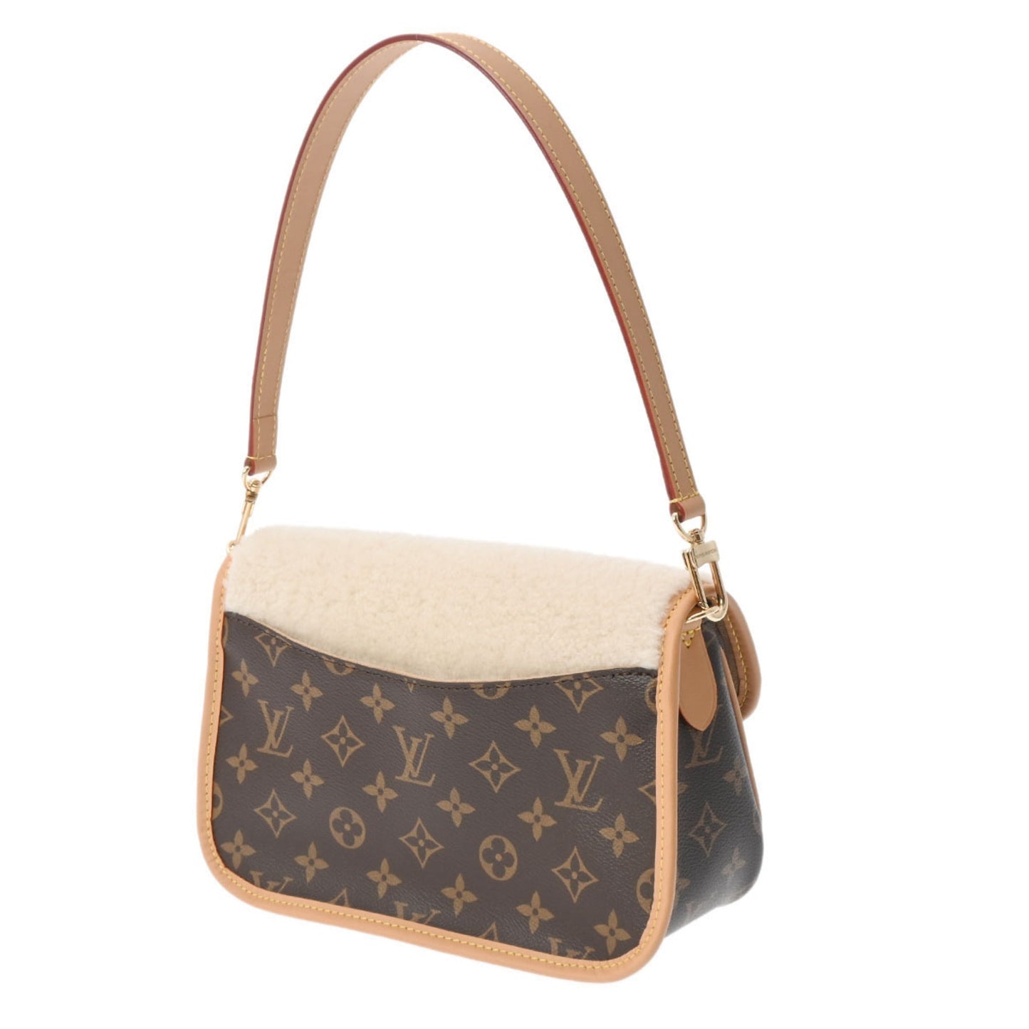 LOUIS VUITTON Monogram Diane NM PM Brown Women's Canvas Wool Shoulder Bag