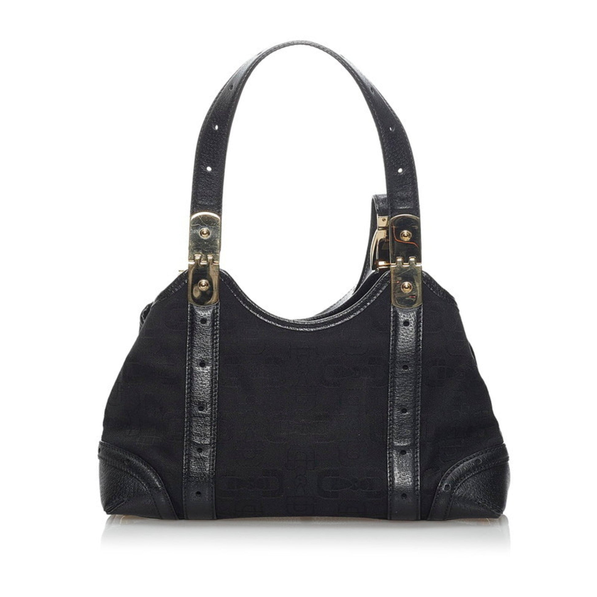 Gucci Horsebit Black Leather Canvas Handbag