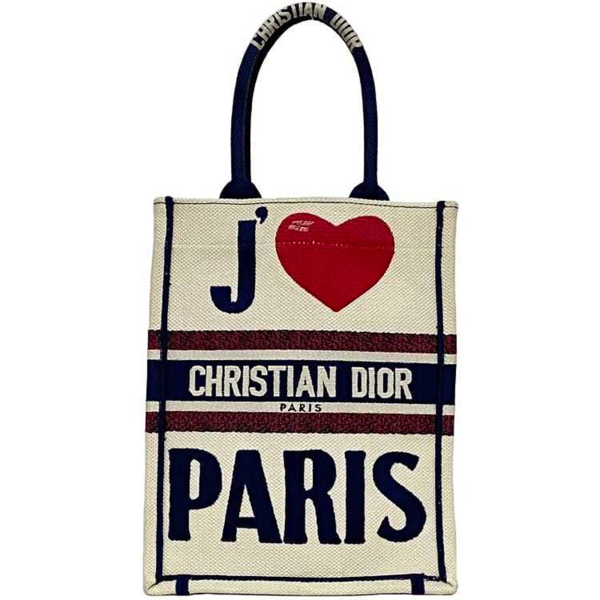 Christian Dior Navy Red Color White Canvas Handbag  
