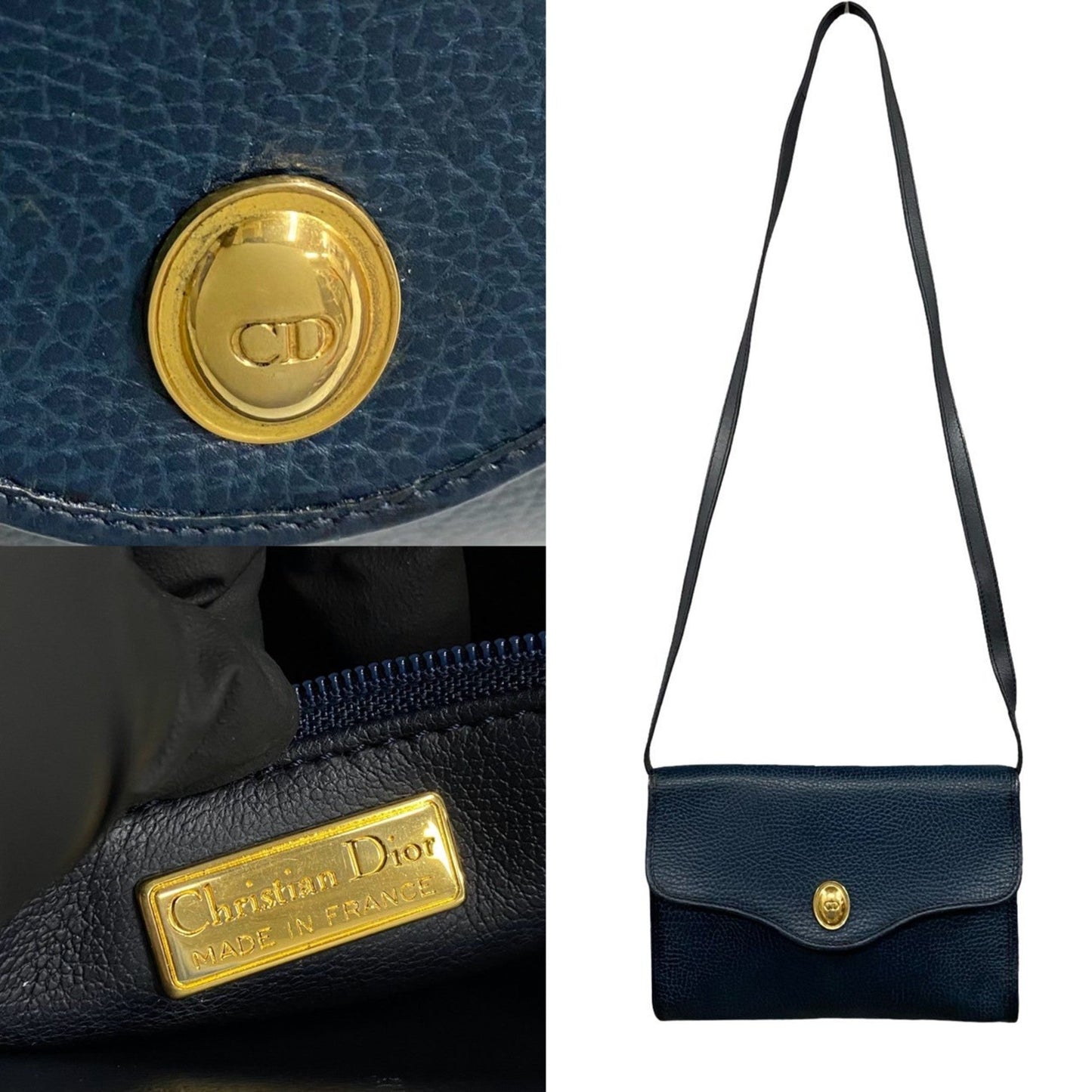Christian Dior Navy Leather Pochette Shoulder Bag  