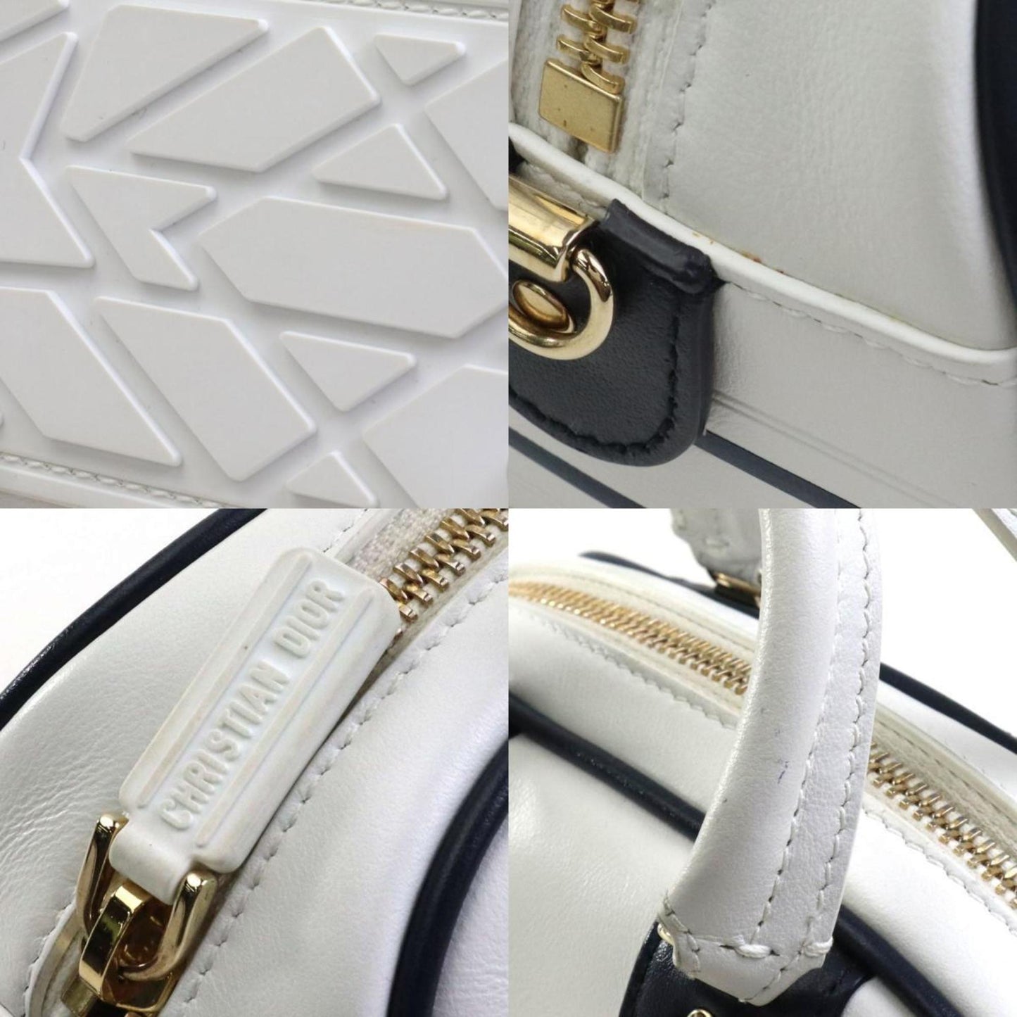 Christian Dior Navy White Leather Shoulder Bag  