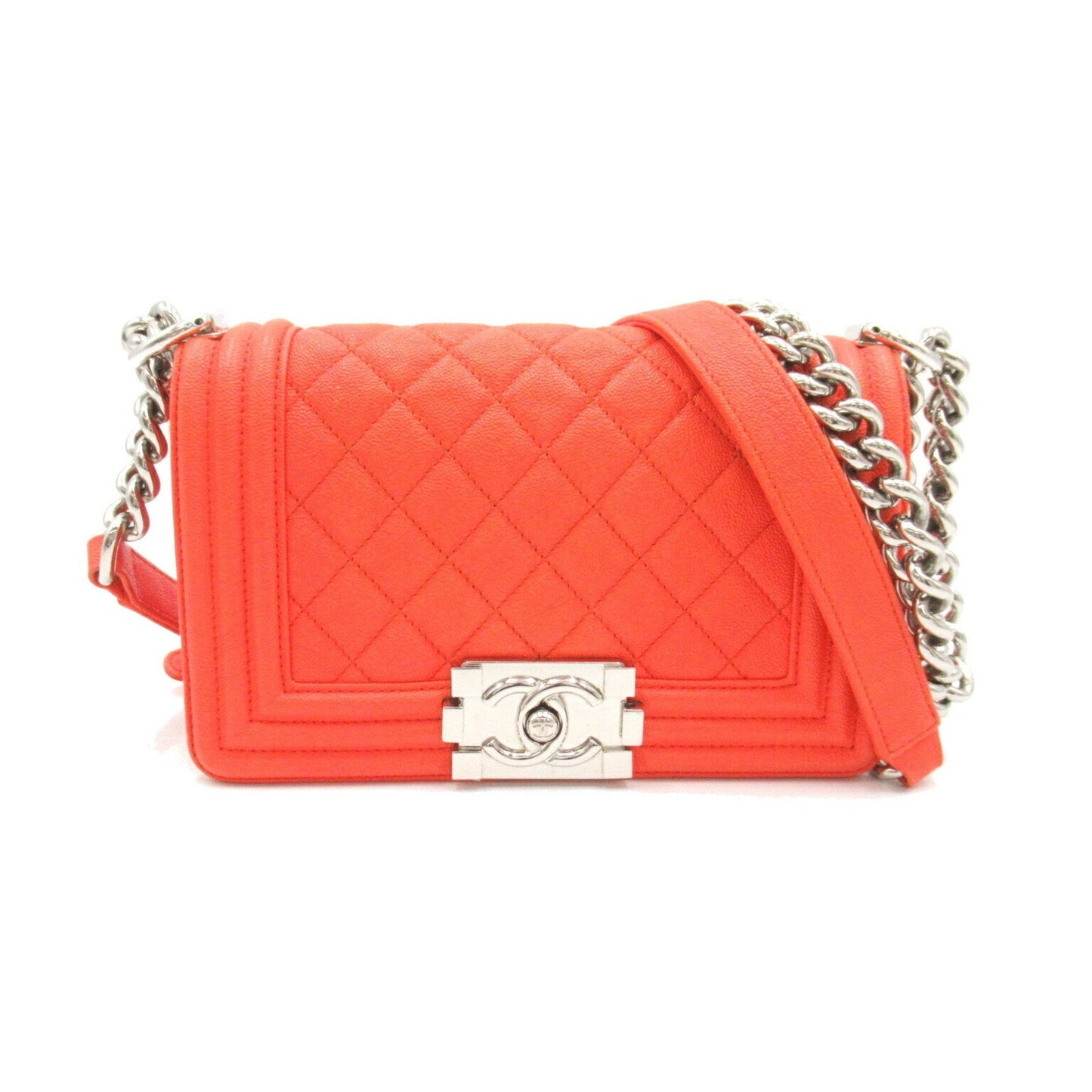 CHANEL Boy Chanel Chain Shoulder Bag Caviar Skin Grained Calf Women s Orange