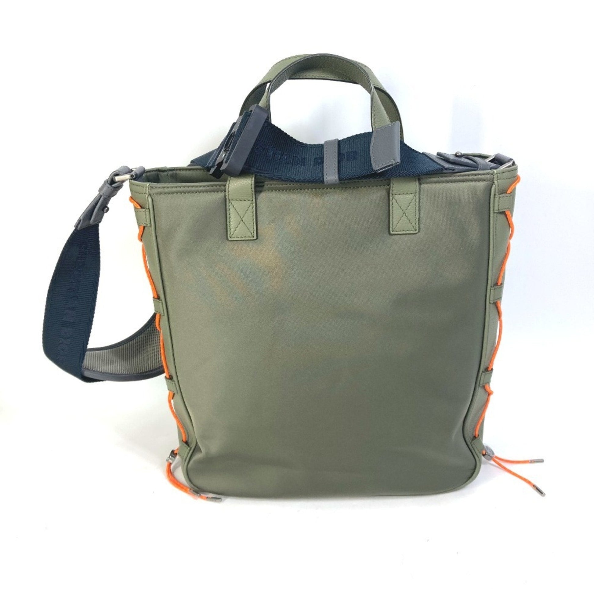 Christian Dior Khaki Orange Nylon Leather Shoulder Bag Tote Bag  